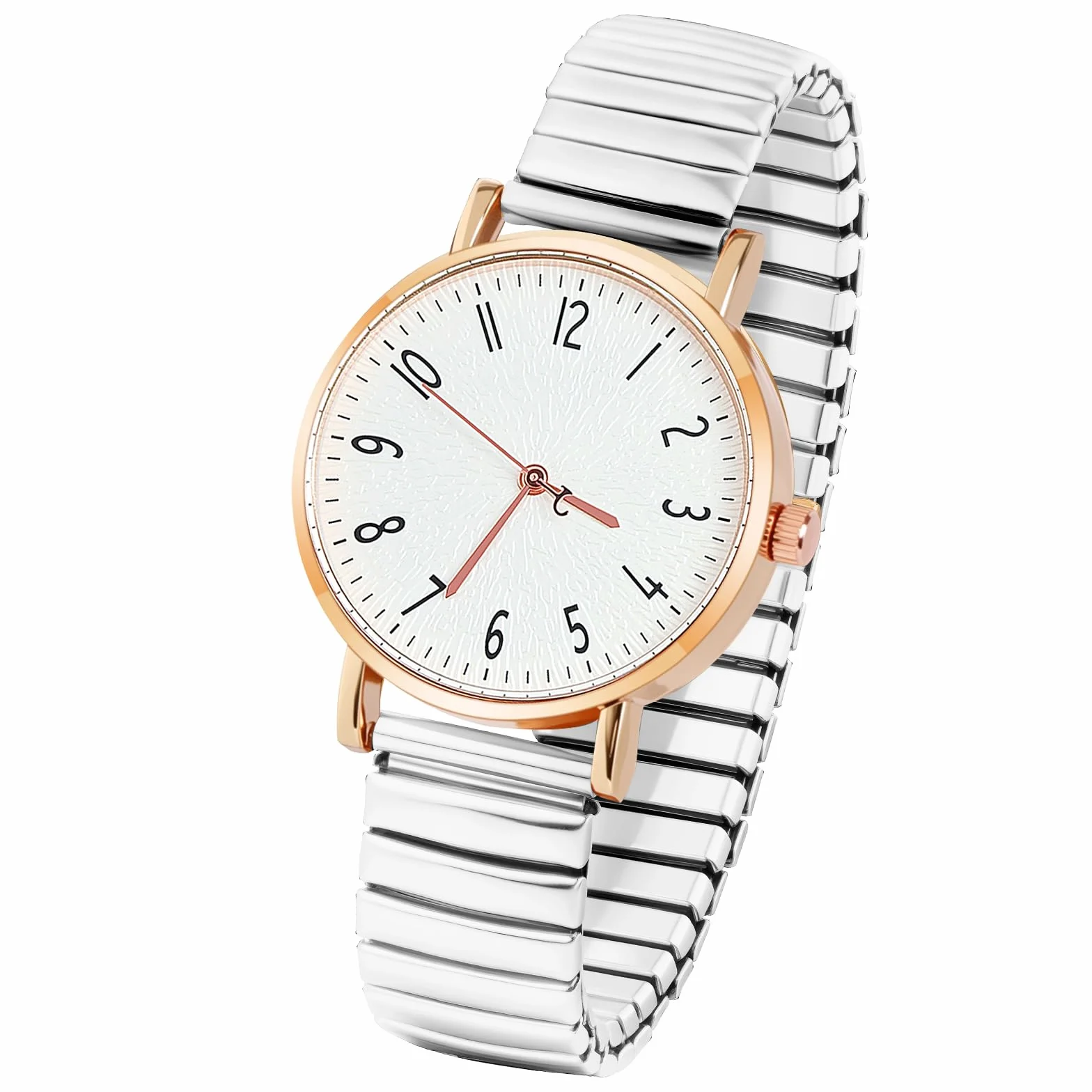 Montre Femme Bracelet Élastique Quartz Grands Chiffres Arabes Métal Cadeau Anniversaire Fête des Mères