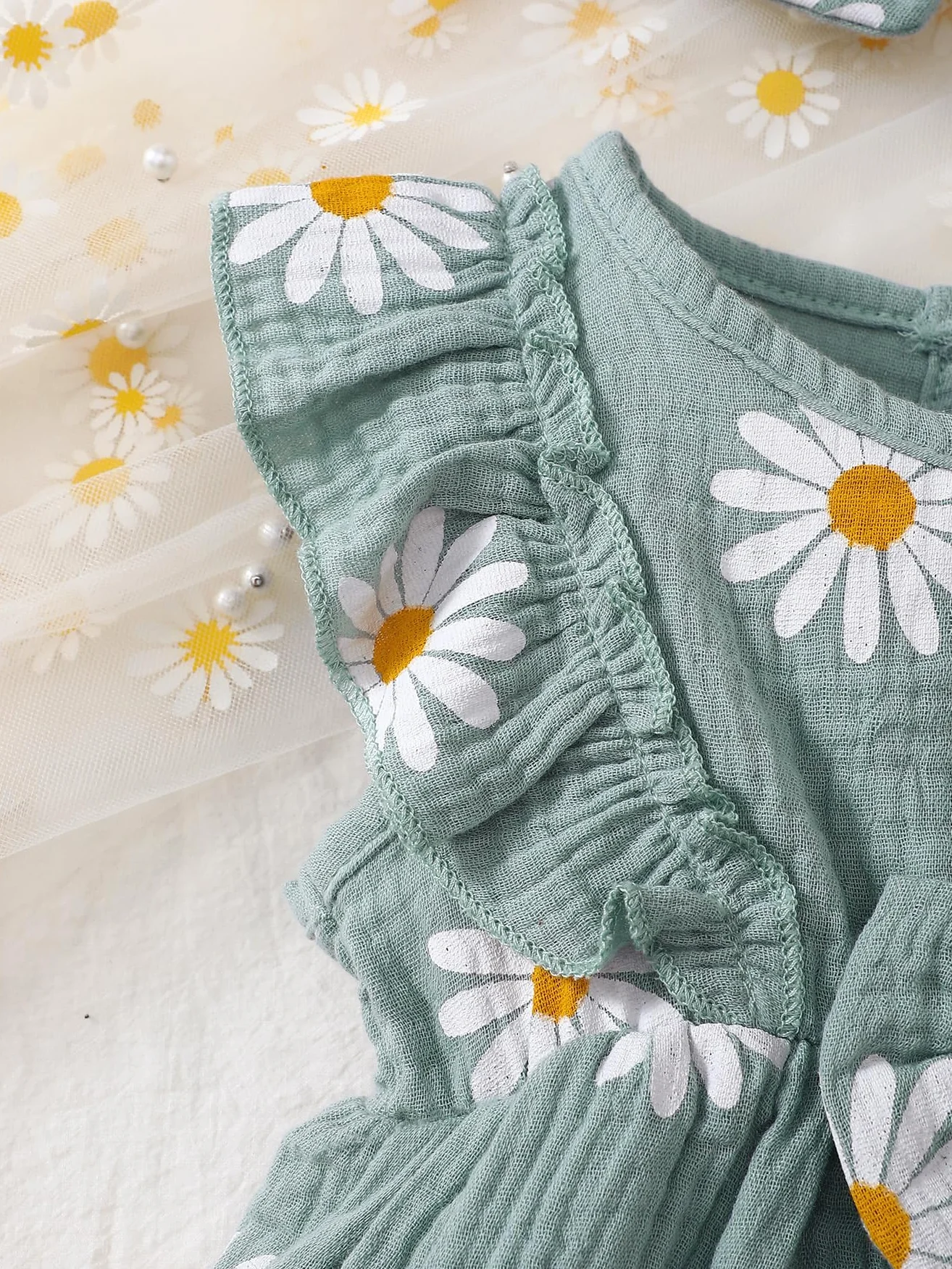 Robe D'été Bébé Fille Nouveau-né Motif Marguerite avec Bandeau