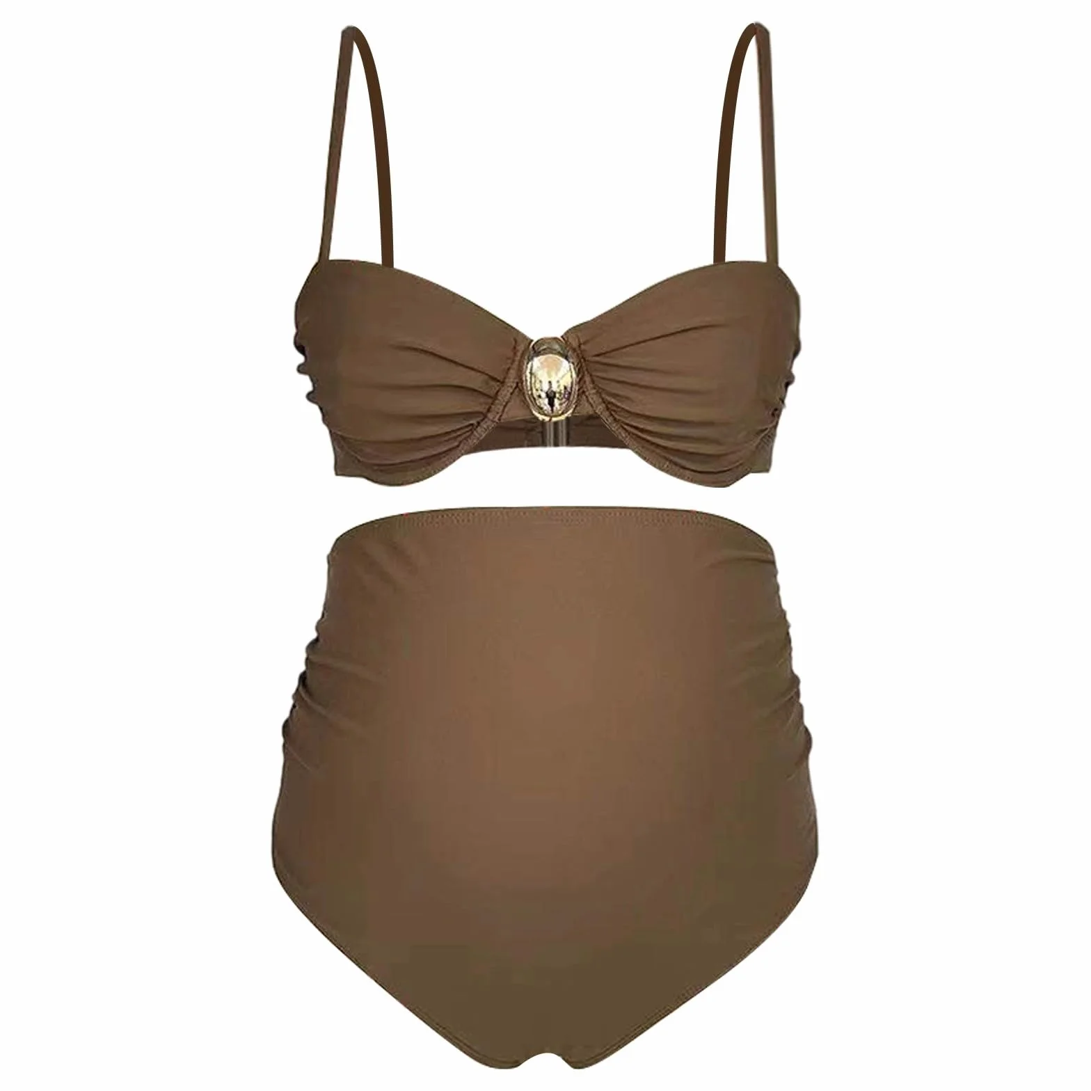 Maillot de Bain Grossesse Deux Pièces Taille Haute Bretelles Réglables Piscine Plage