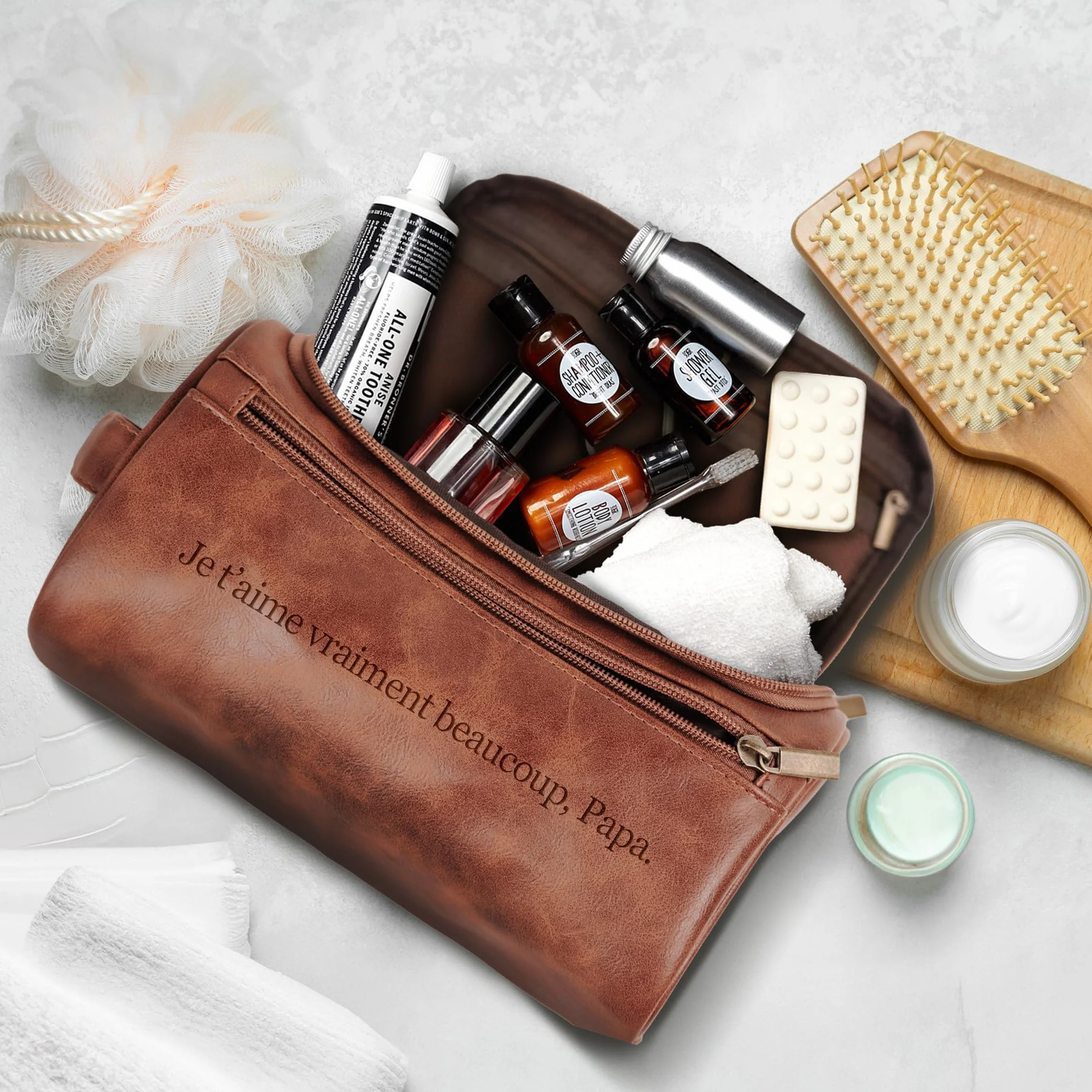 Easycosy Trousse de Toilette Homme avec Crochet en Cuir PU pour Voyage