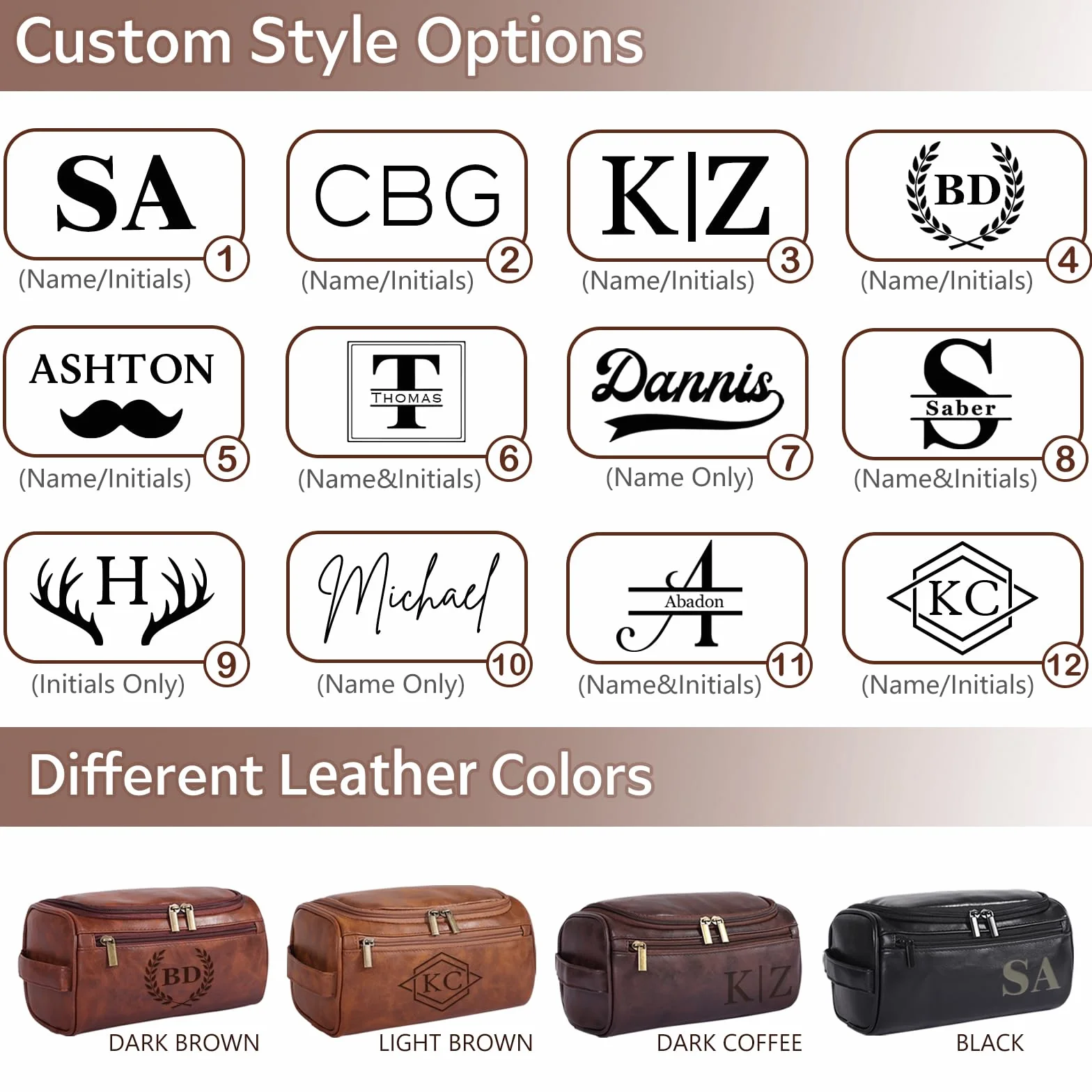 Trousse de Toilette personnalisée pour Homme, Dopp Kit de Voyage, Cadeau Initiales pour Garçons d'Honneur