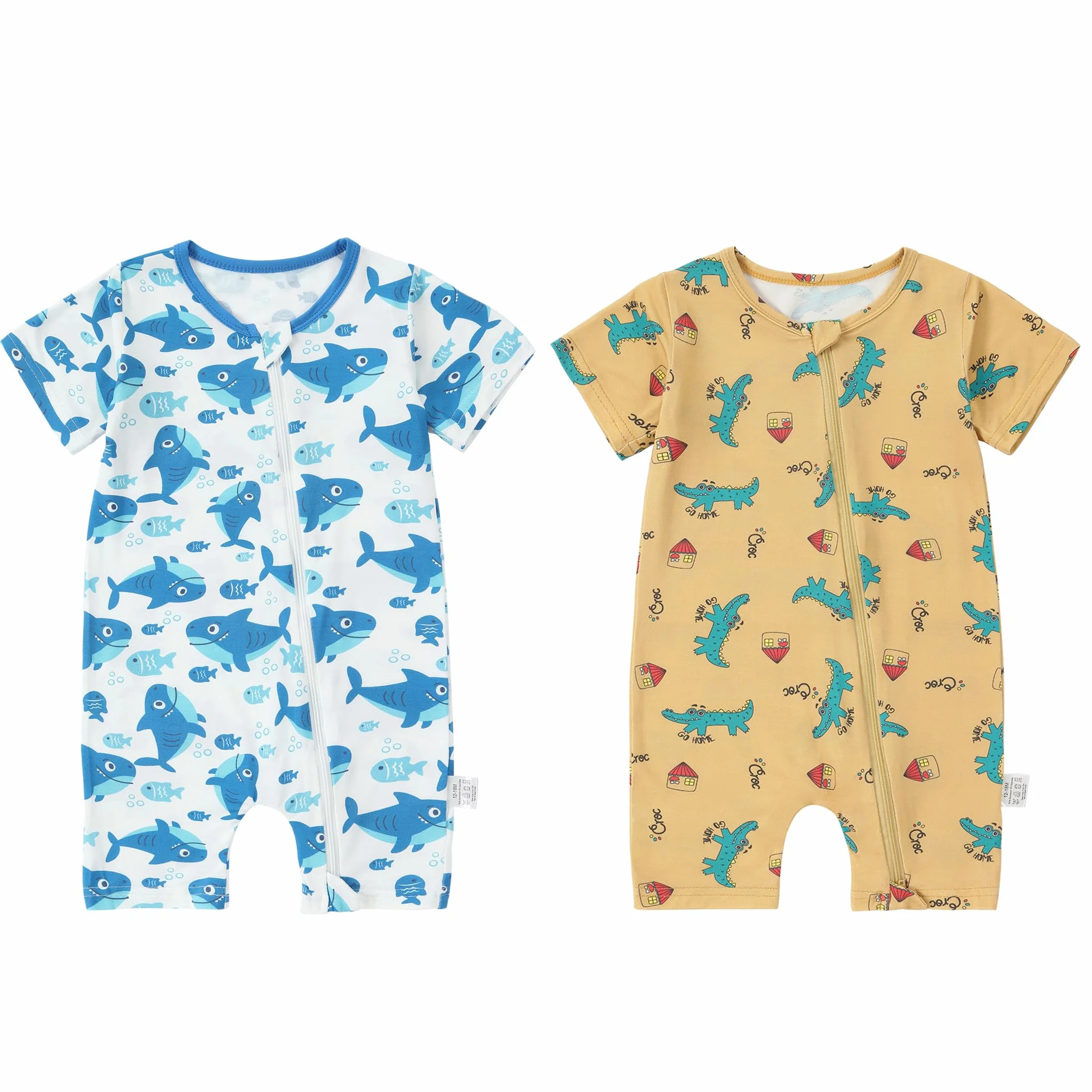 Pyjama Bébé Fibre de Bambou Manches Courtes Été 2 Pièces Motif Animaux 12-18 Mois