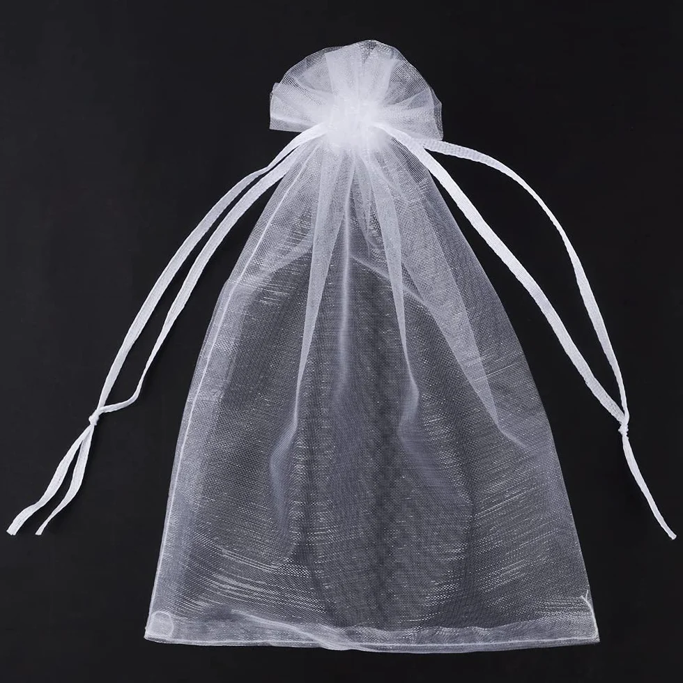 Sacs Organza 20x30cm Pochettes Cadeau avec Cordon de Serrage Blanc 100pcs
