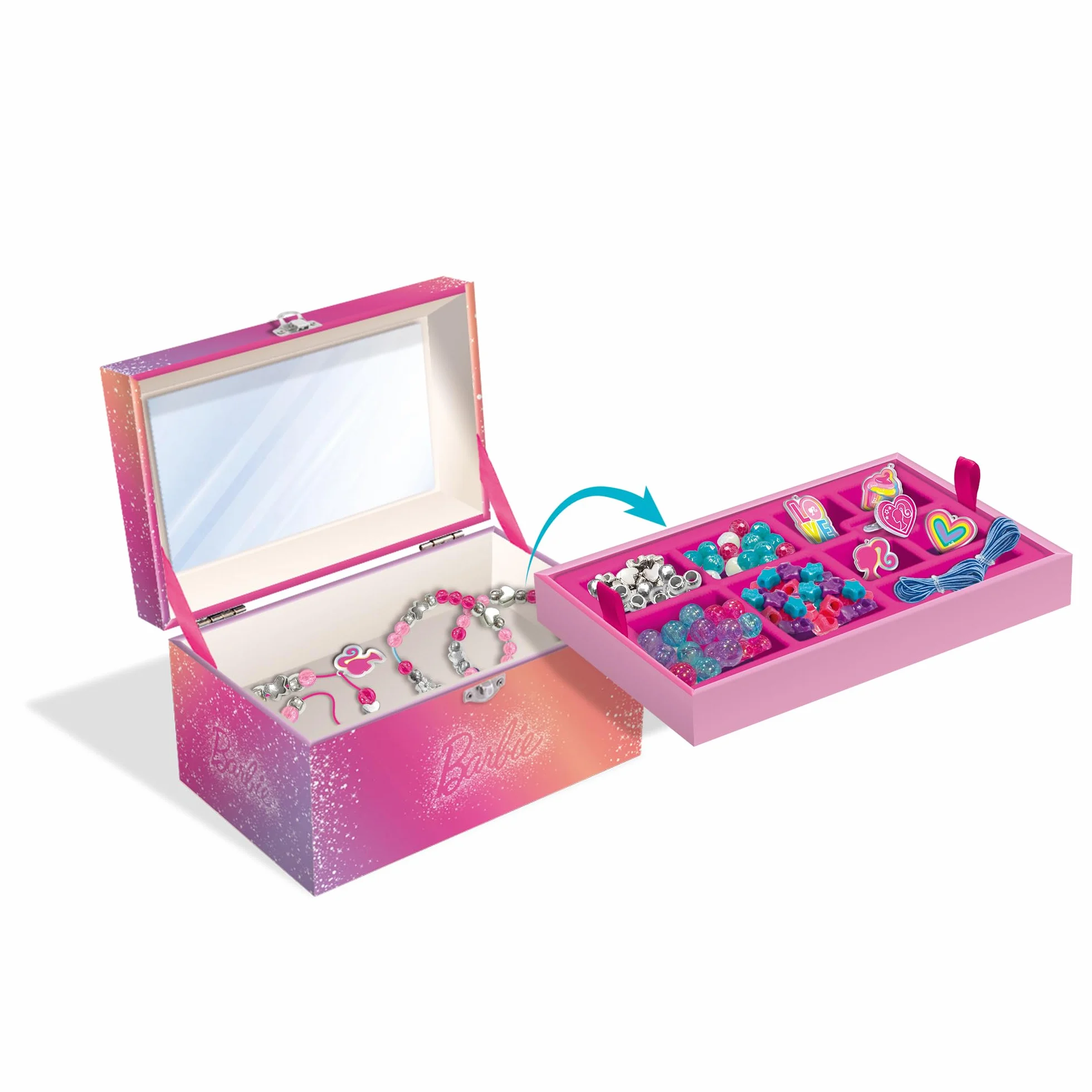 Lisciani Barbie Coffret Bijoux We Dream Together Boîte à Bijoux à Créer pour Enfants Dès 5 Ans Kit Perles et Breloques
