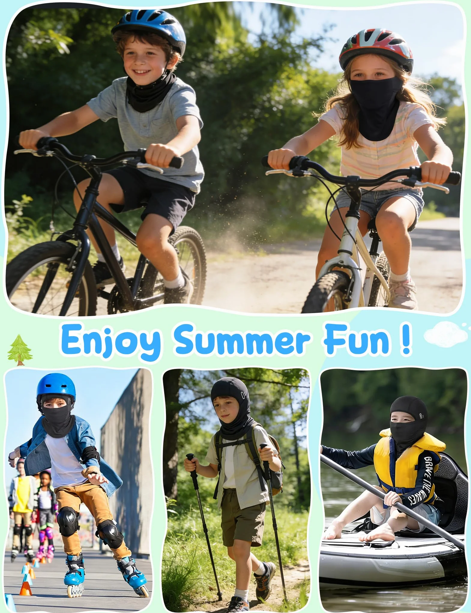 Becellen Cagoule Été Enfants Multifonction Balaclava Soie Glacée Protection UV Tour de Cou Léger Respirant Garçons Filles Running Cyclisme