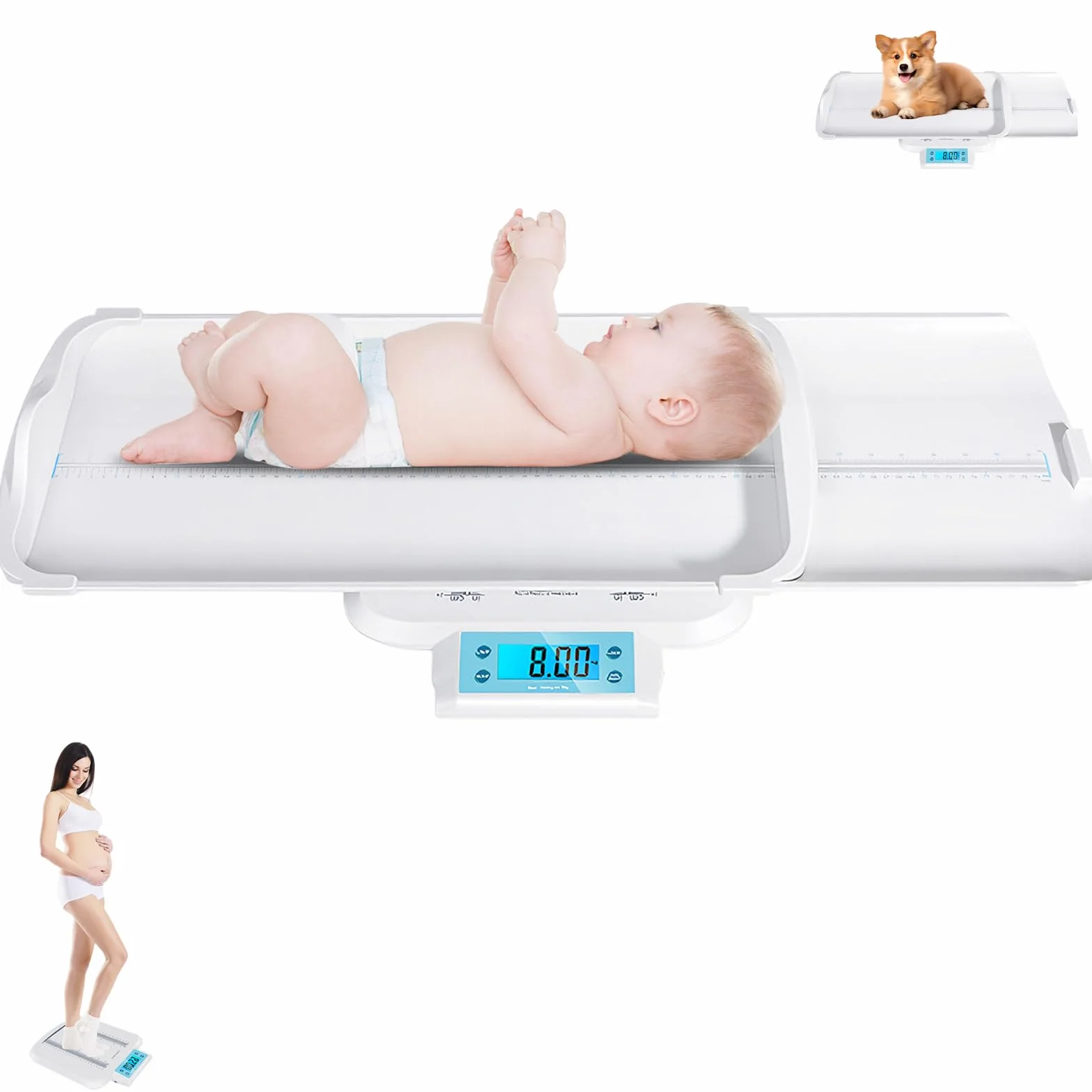 Balance Bébé Pédiatrique avec Plateau Amovible et Mesure de la Hauteur, 10 g - 120 kg