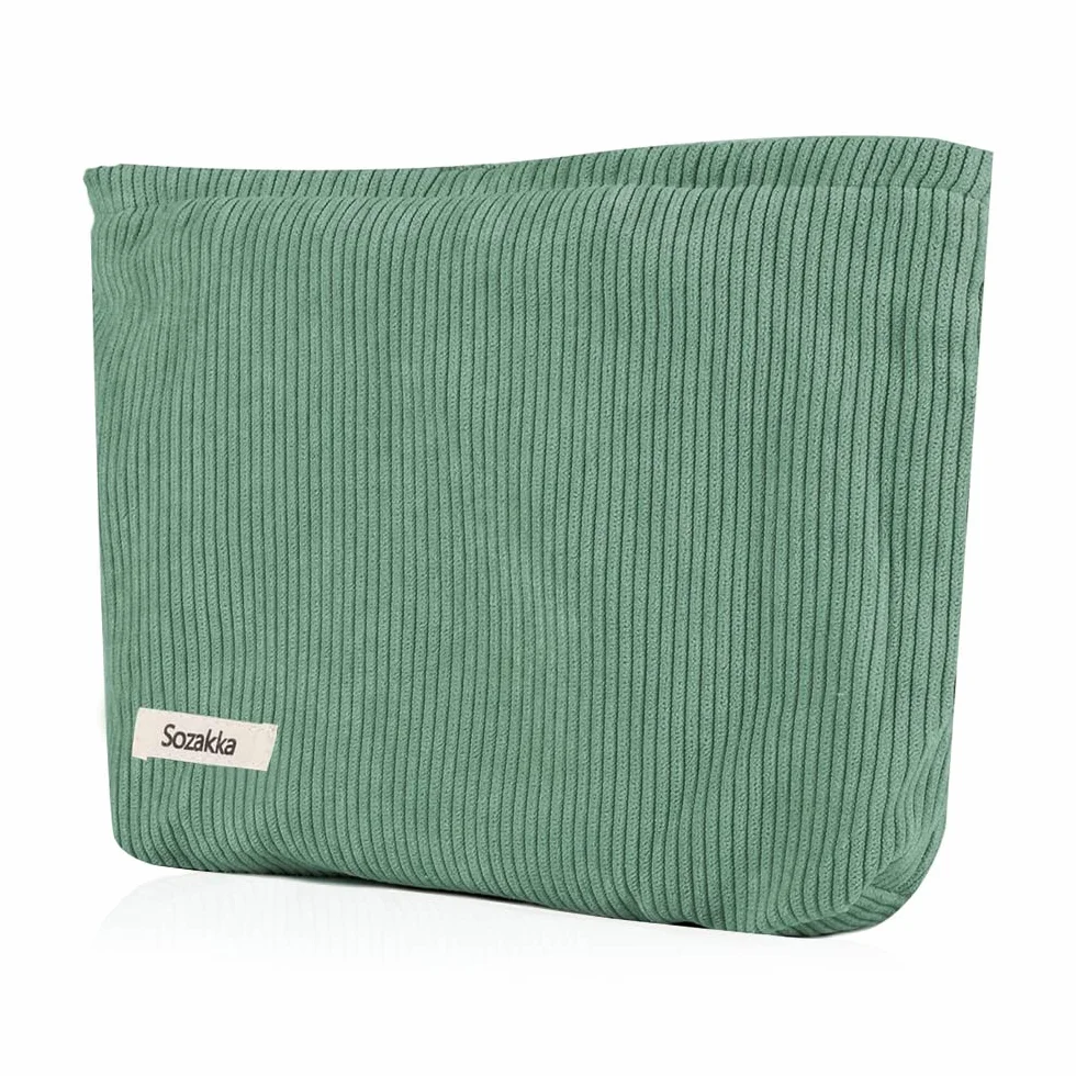Pochette Maquillage Trousse de Maquillage Tissu Sac à Cosmétiques à Glissière Sacs à Main Portables pour Femmes Trousse de Toilette Voyage Imperméable Vert
