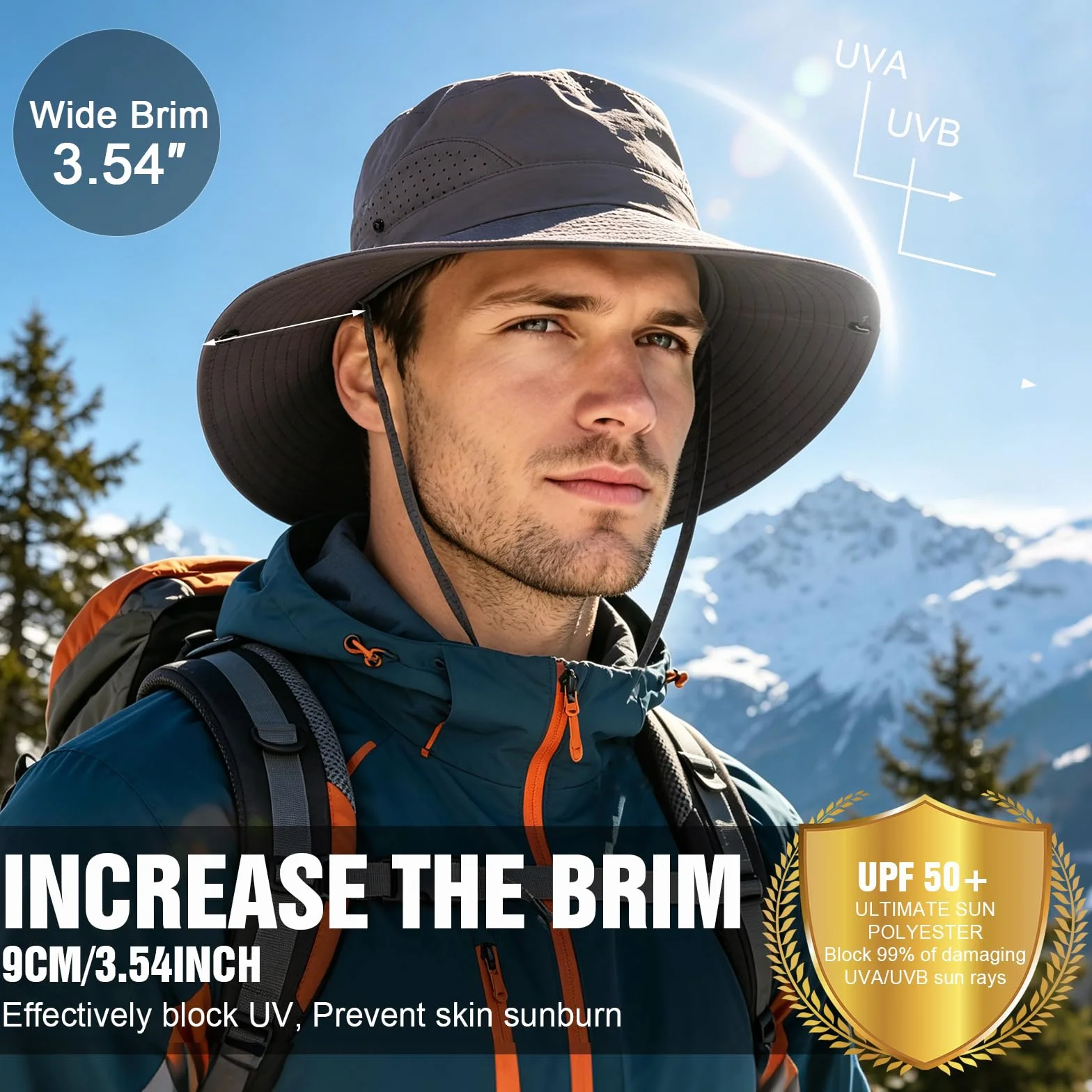 Bucket Hat UPF 50+ Imperméable Léger Large Bord Chapeau de Soleil Respirant Séchage Rapide