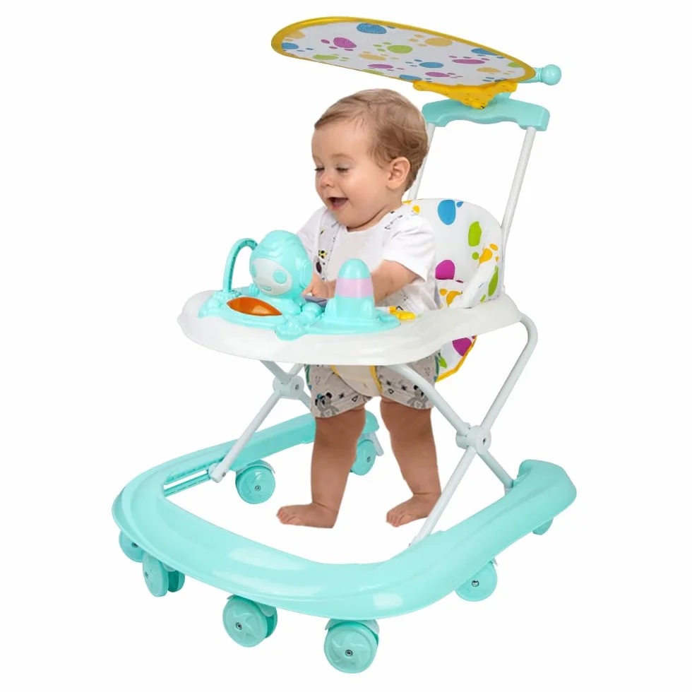Trotteur Bébé Évolutif 3 en 1, Pliable avec Hauteur Réglable, Siège Amovible, Centre d'Activités 6+ Mois, Charge 12KG