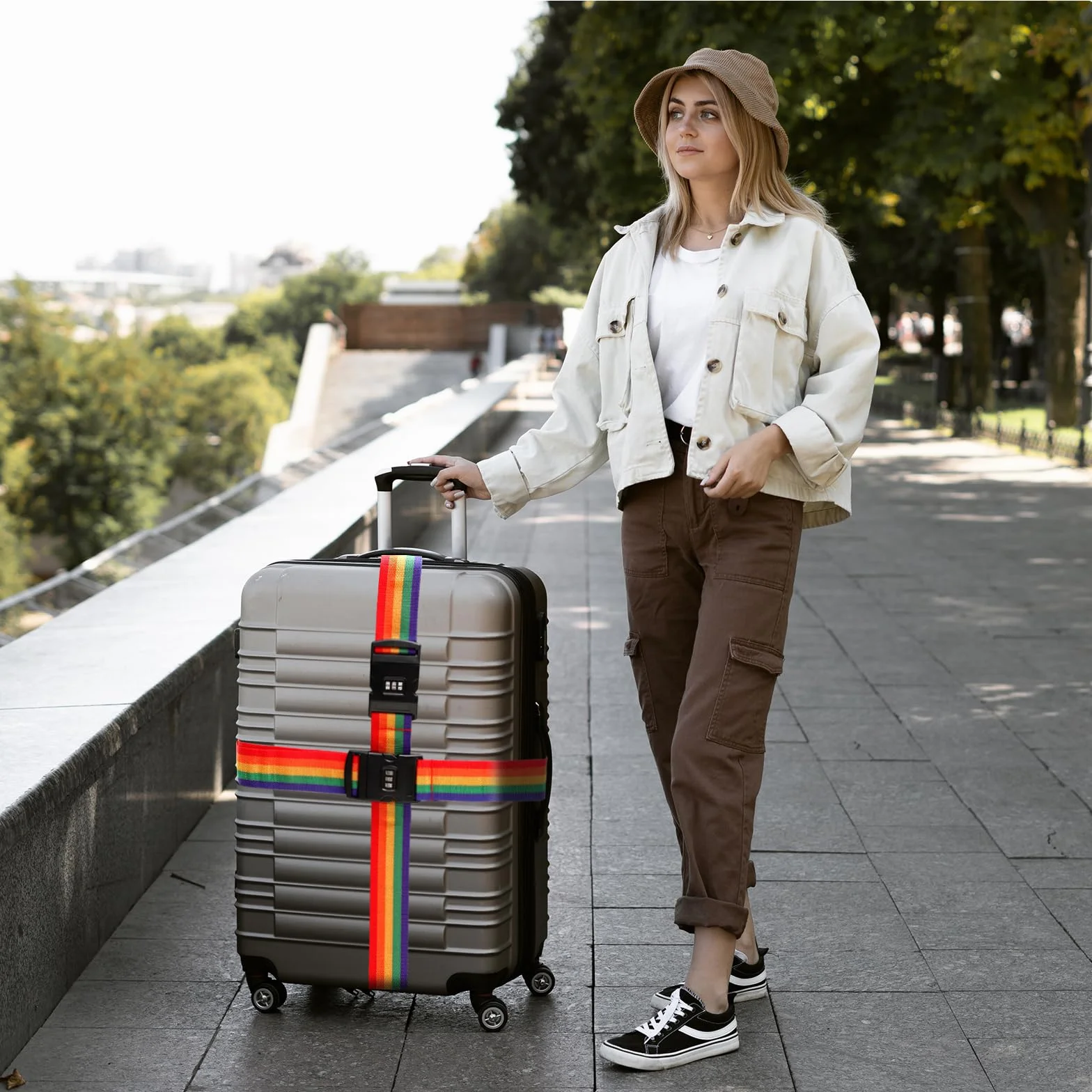 Lot de 2 Sangles pour Bagage Réglable avec Code Valise Voyage Arc-en-Ciel