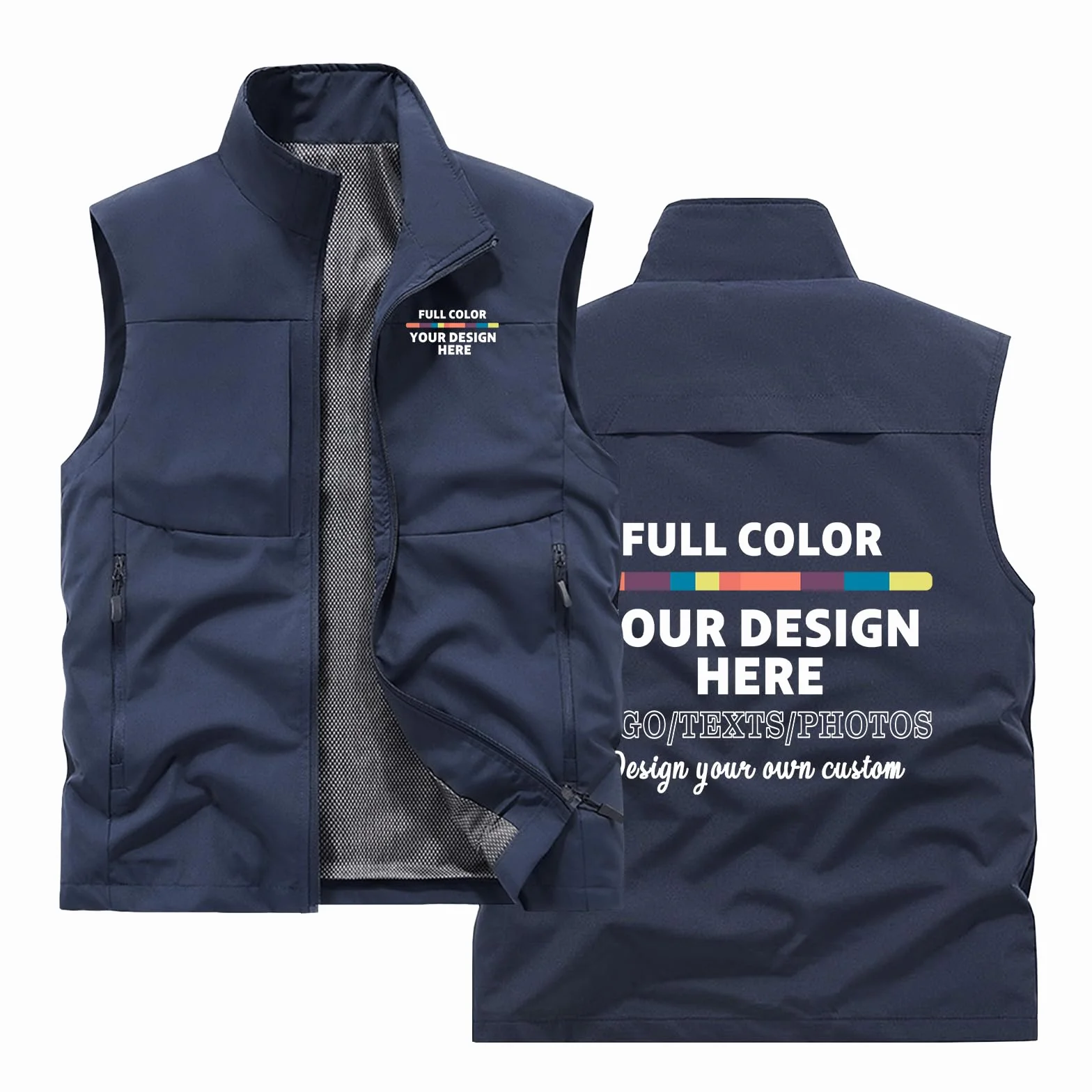 Gilet utilitaire personnalisé homme pêche multipoches sans manches respirant randonnée camping