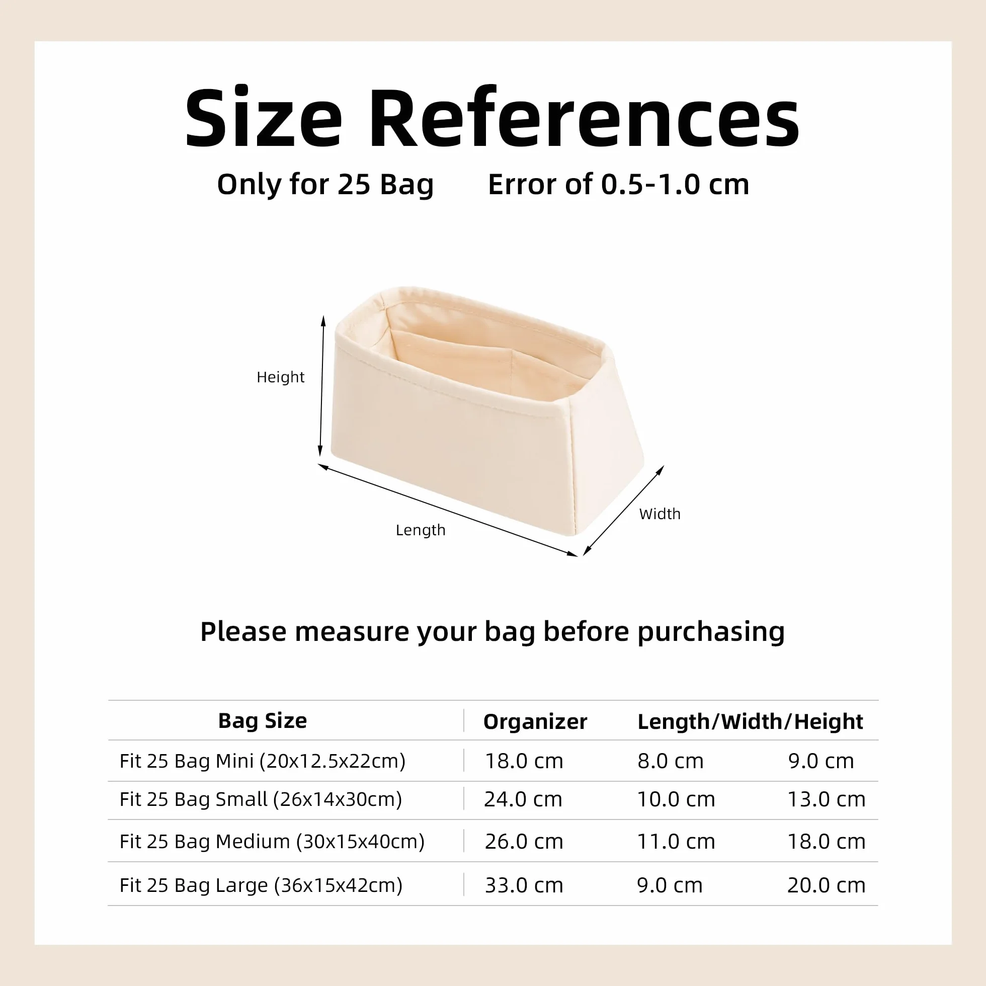Organisateur de sac à main DGAZ Hobo 25C, Organisateur de luxe petit craie