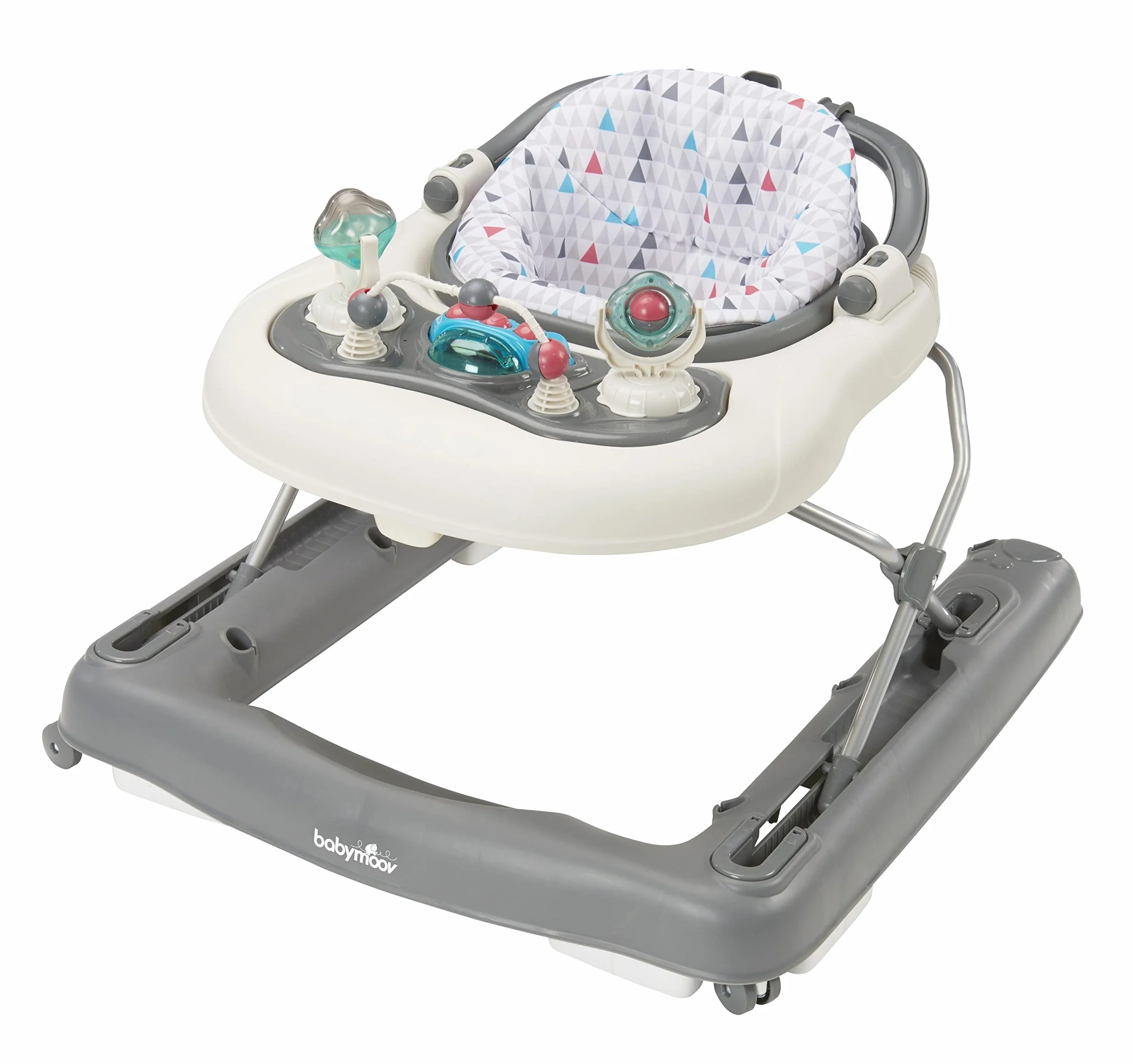 Babymoov Trotteur Pousseur bébé 2-en-1 évolutif Pliable Tablette de Jeux Boîte à Musique Hauteur Réglable Dès 9 mois Zinc