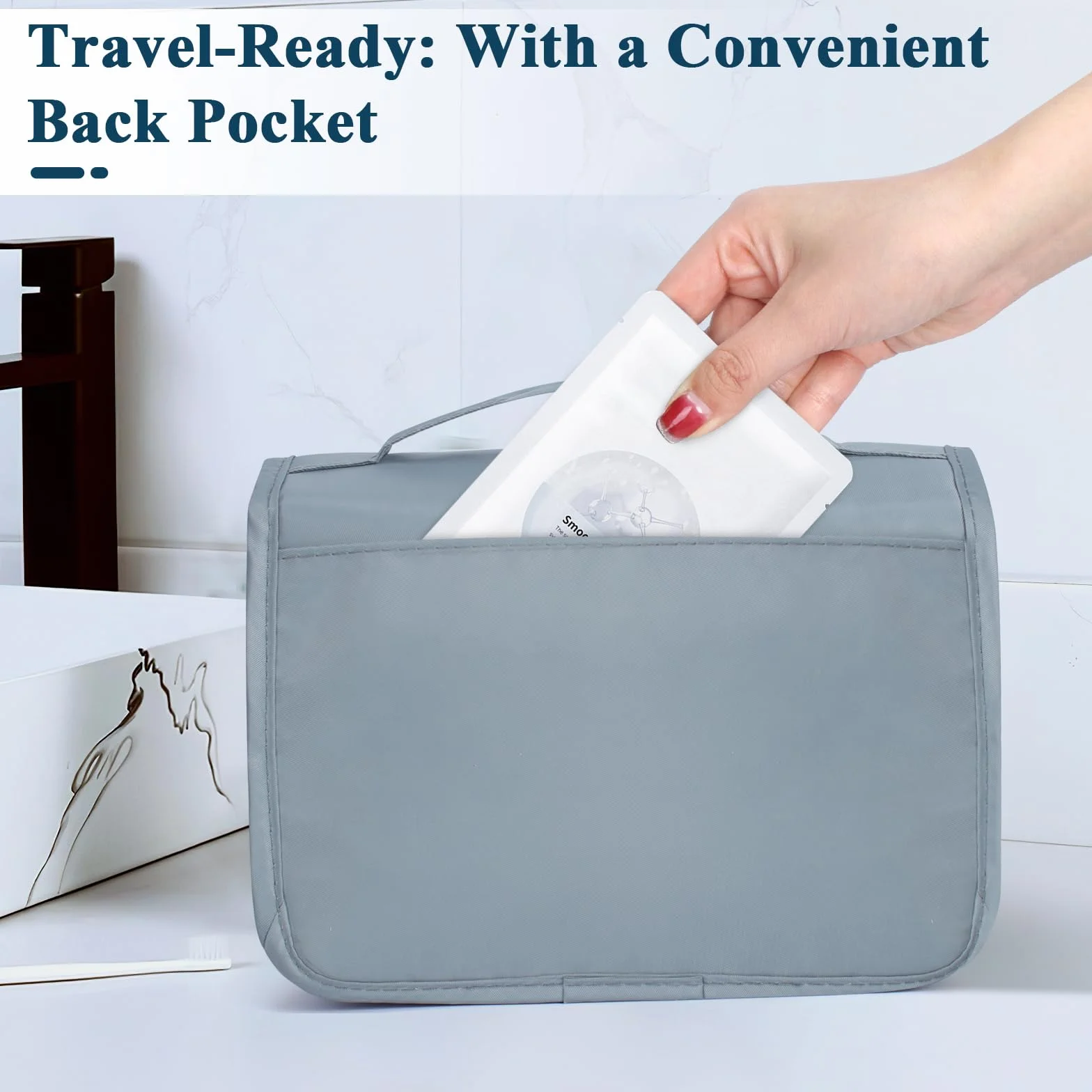 Zivacate Trousse de Toilette à Suspendre étanche avec poignée, Sac de Rangement Maquillage Homme Femme 3 Sac à Cordon pour Voyage – Gris