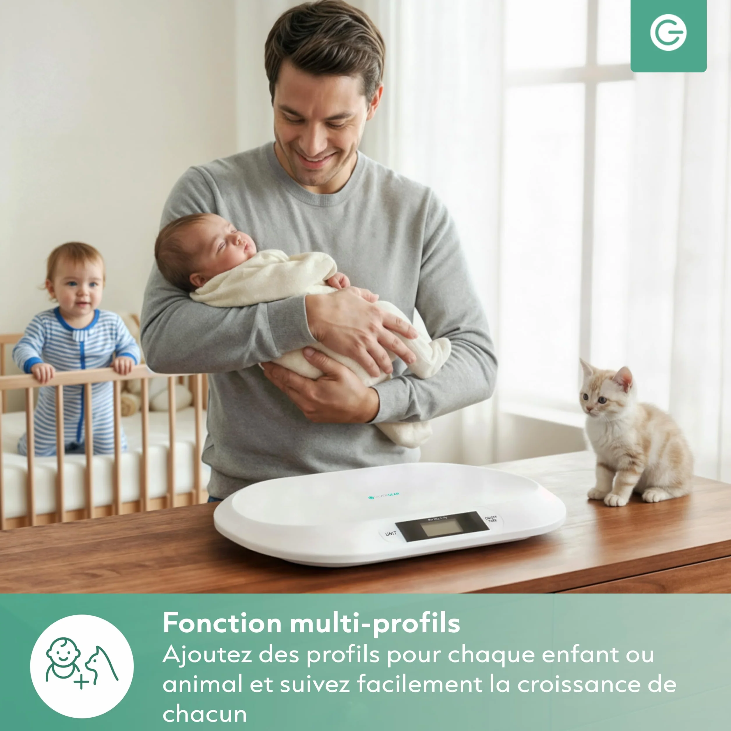 Silvergear Pèse-bébé intelligent Bluetooth Balance numérique bébé 20 kg Application Smart Life