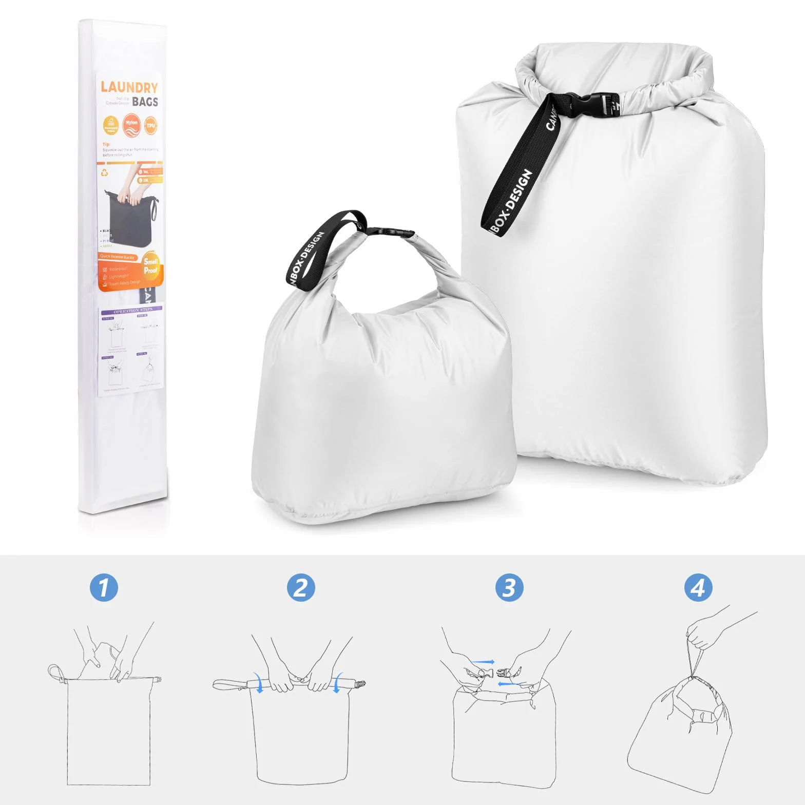 Lot de 2 sacs à linge de voyage étanches pliables avec poignées