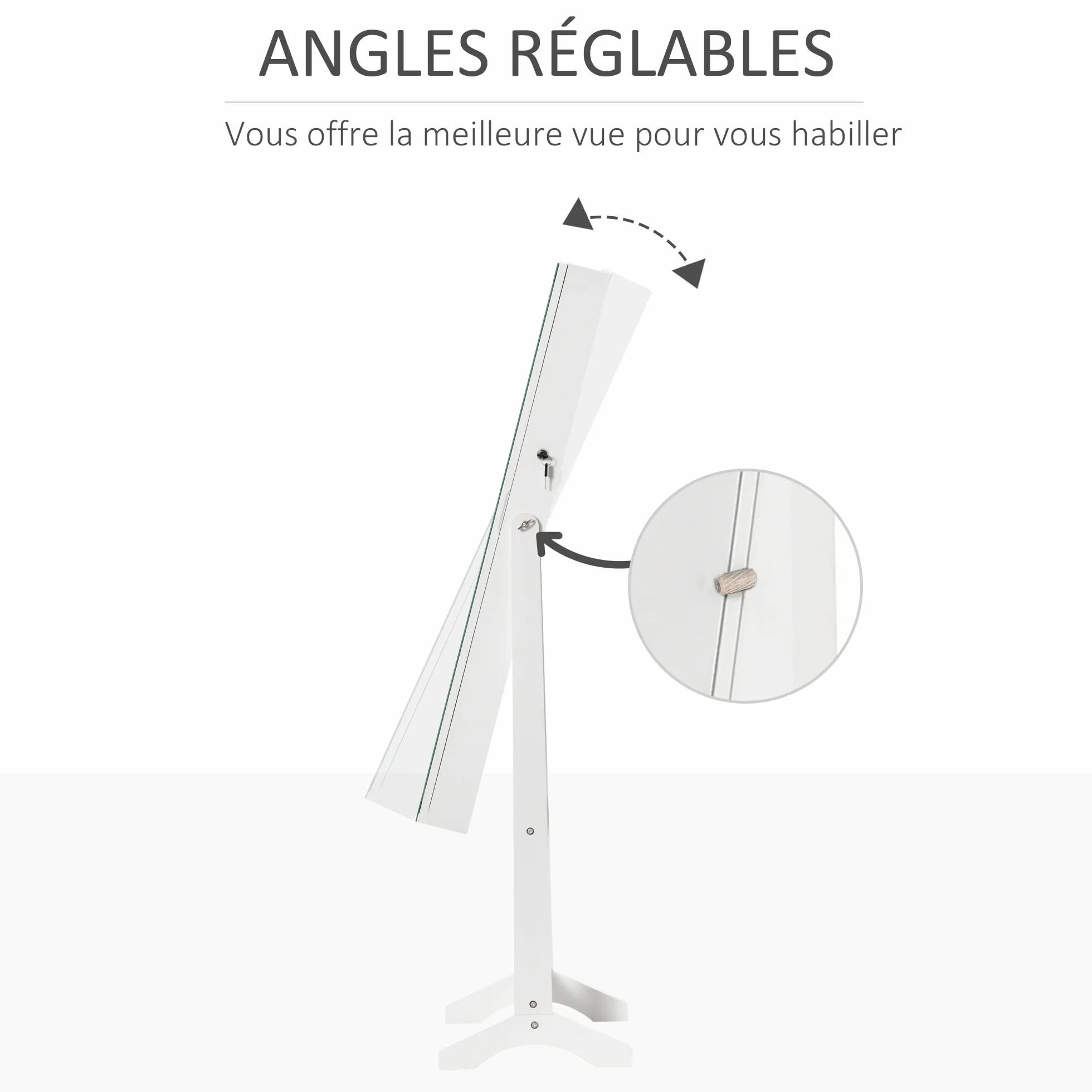 HOMCOM Armoire à bijoux LED avec miroir sur pied blanc