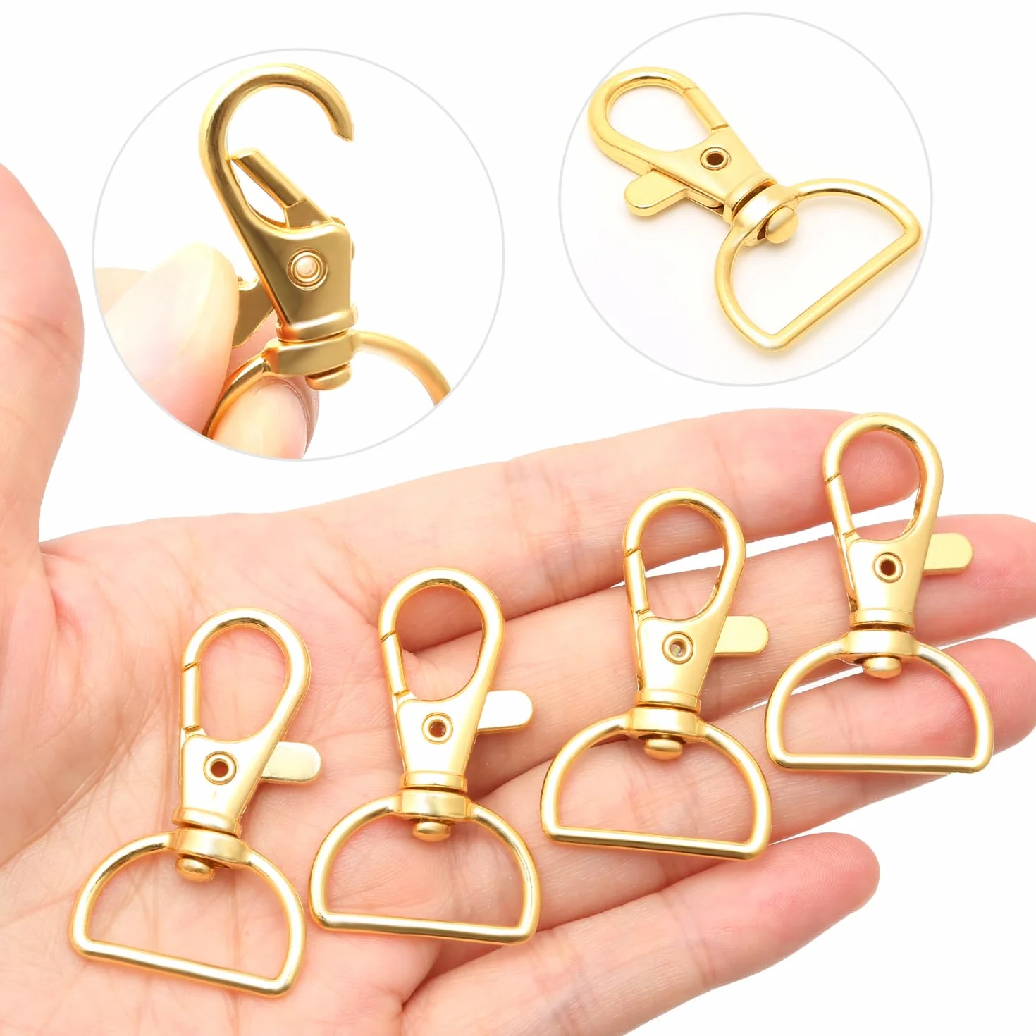 Lot de 40 porte-clés en métal doré avec fermoir mousqueton pivotant 360°
