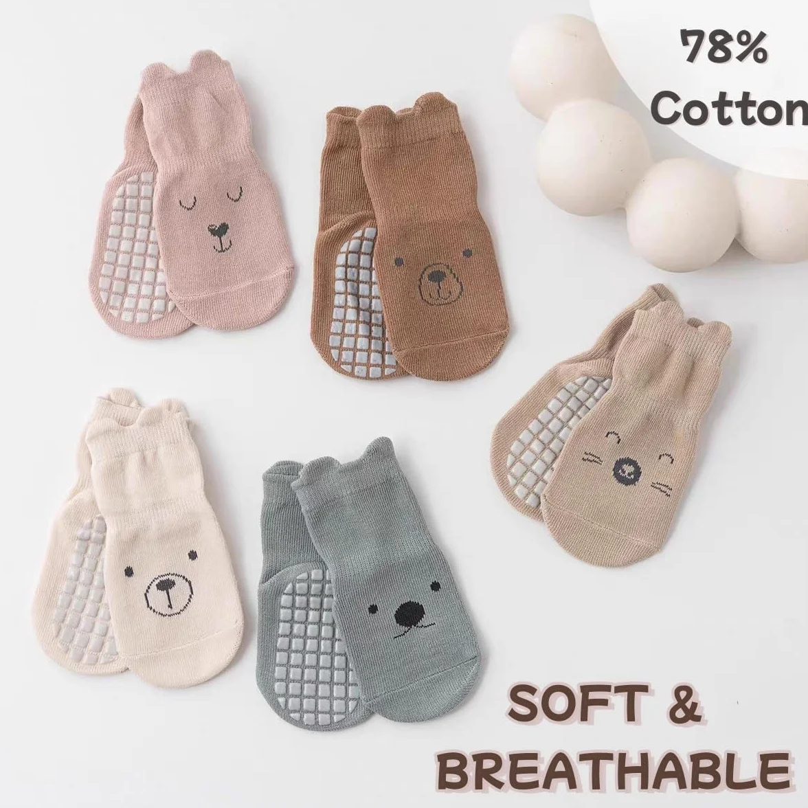 Chaussettes Antidérapantes Bébé Fond Silicone Coton Enfant Motif Animaux 0-12 mois 1-3 ans