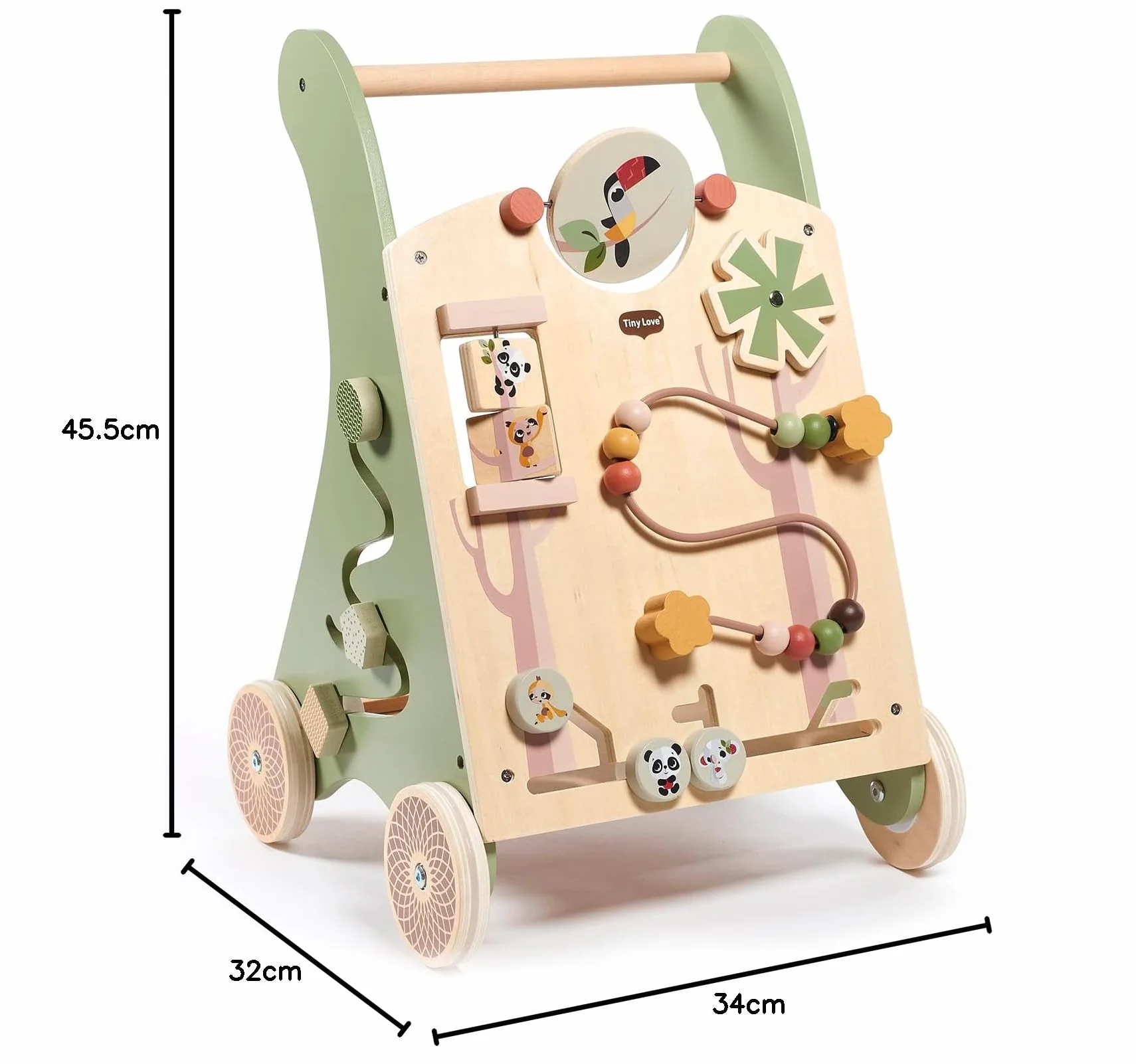 Tiny Love Chariot de Marche en Bois 2-en-1 Trotteur d'Activités pour Bébé, 12 Activités Interactives, Dès 18 Mois