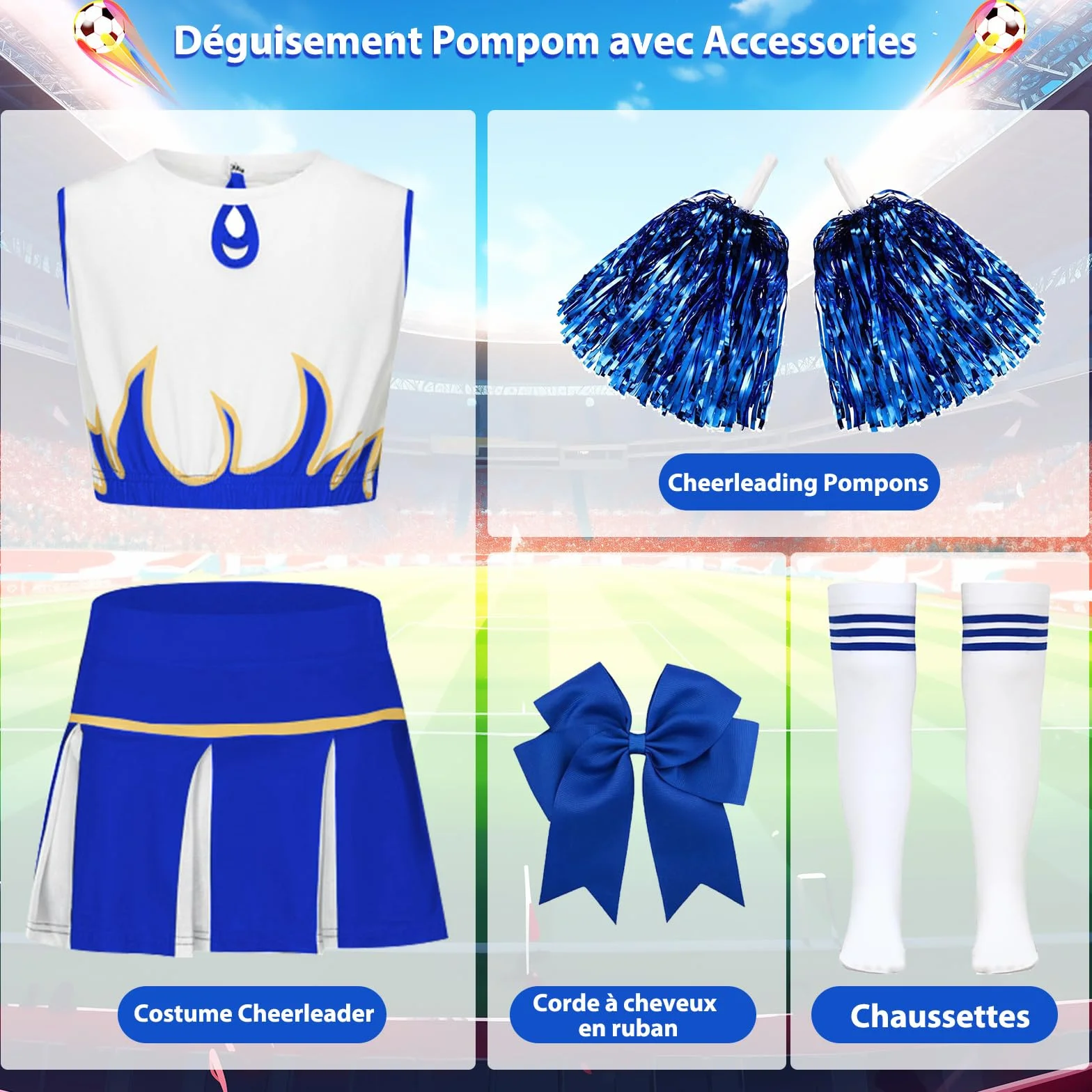 Robe de pom-pom girl pour fille avec serre-tête uniforme cheerleading carnaval anniversaire Halloween fêtes Cosplay 3-15 ans