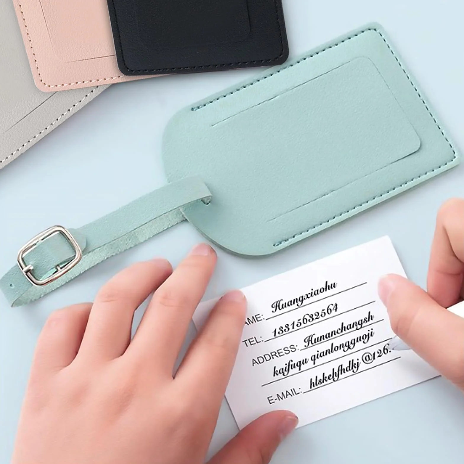 Redamancy Etiquette Valise 4 Pièces Pu Cuir avec Carte Informations Personnelles