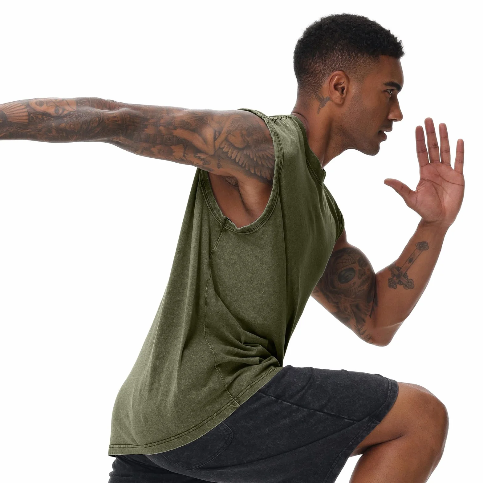 T-shirt sans manches homme coton délavé fitness gym été