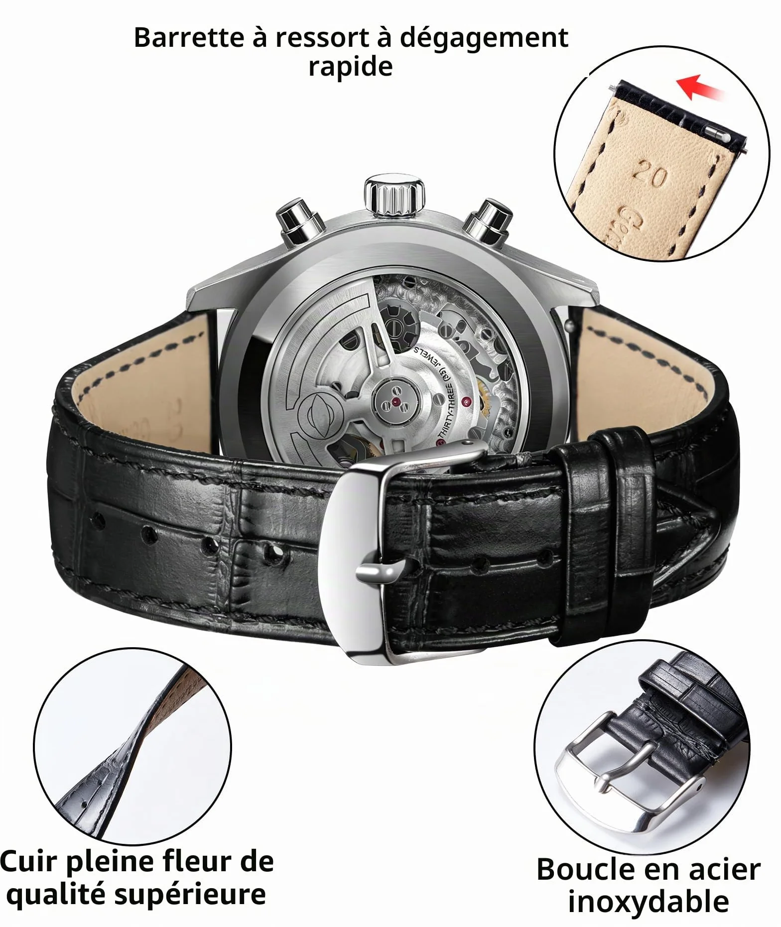 Bracelet de Montre en Cuir Crocodile Véritable Remplacement Dégagement Rapide Étanche 10 Couleurs 13 Tailles Hommes Femmes 10-24mm