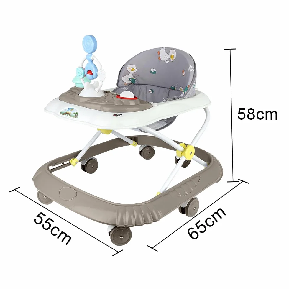 Trotteur 4 en 1 Pliable pour Bébé avec Plateau de Jeux Interactif, Base Anti-basculement, Roues Silicone, 4 Positions Hauteur, 6-18 Mois