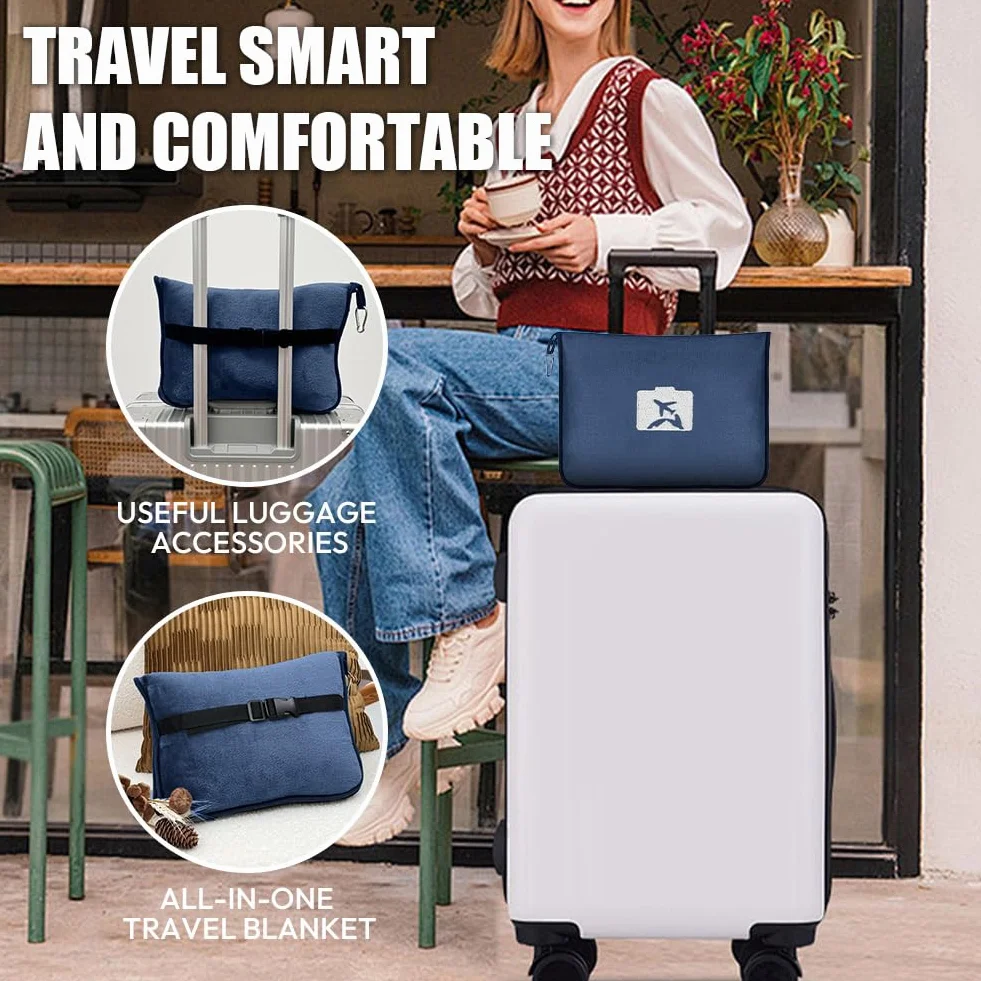 Couverture de Voyage 2 en 1 Avion Voiture avec Housse Bagages Clip Sac à Dos Coussin Transformable Ultra Légère