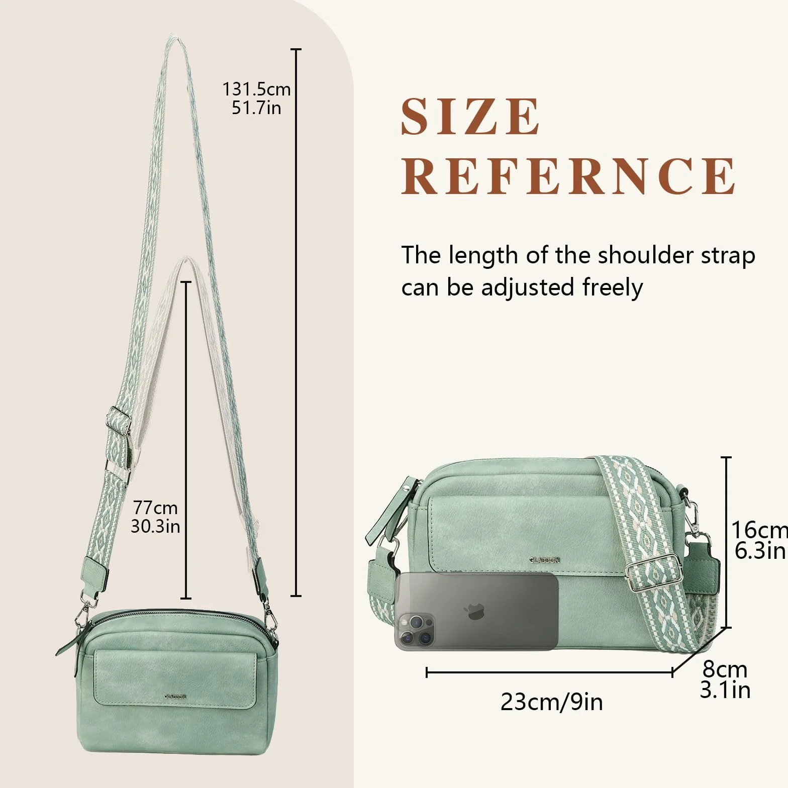 Sac bandoulière femme cuir léger imperméable avec bandoulière amovible