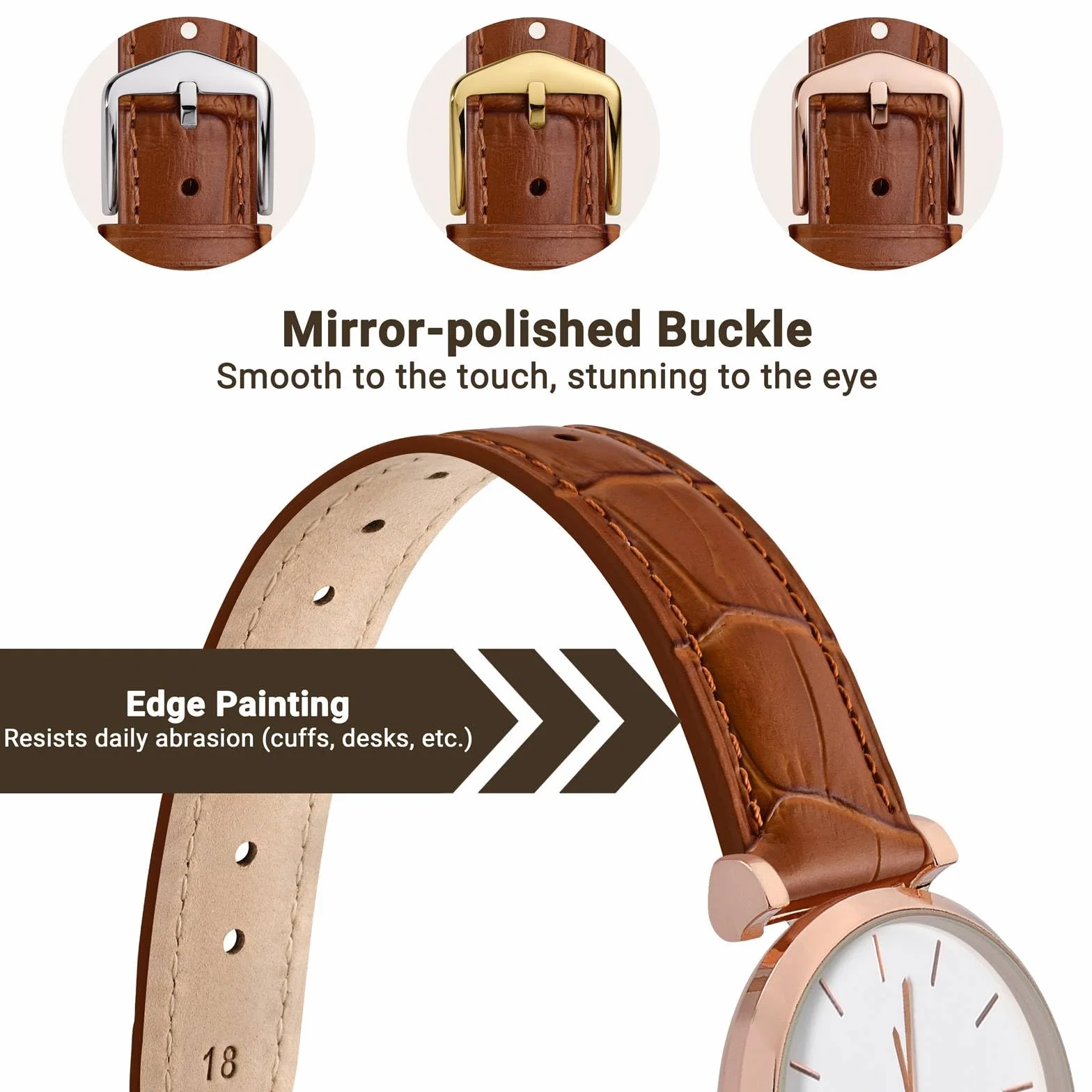 WOCCI Bracelet de Montre pour Femme en Cuir Gaufré Grain d'Alligator, 12mm-20mm