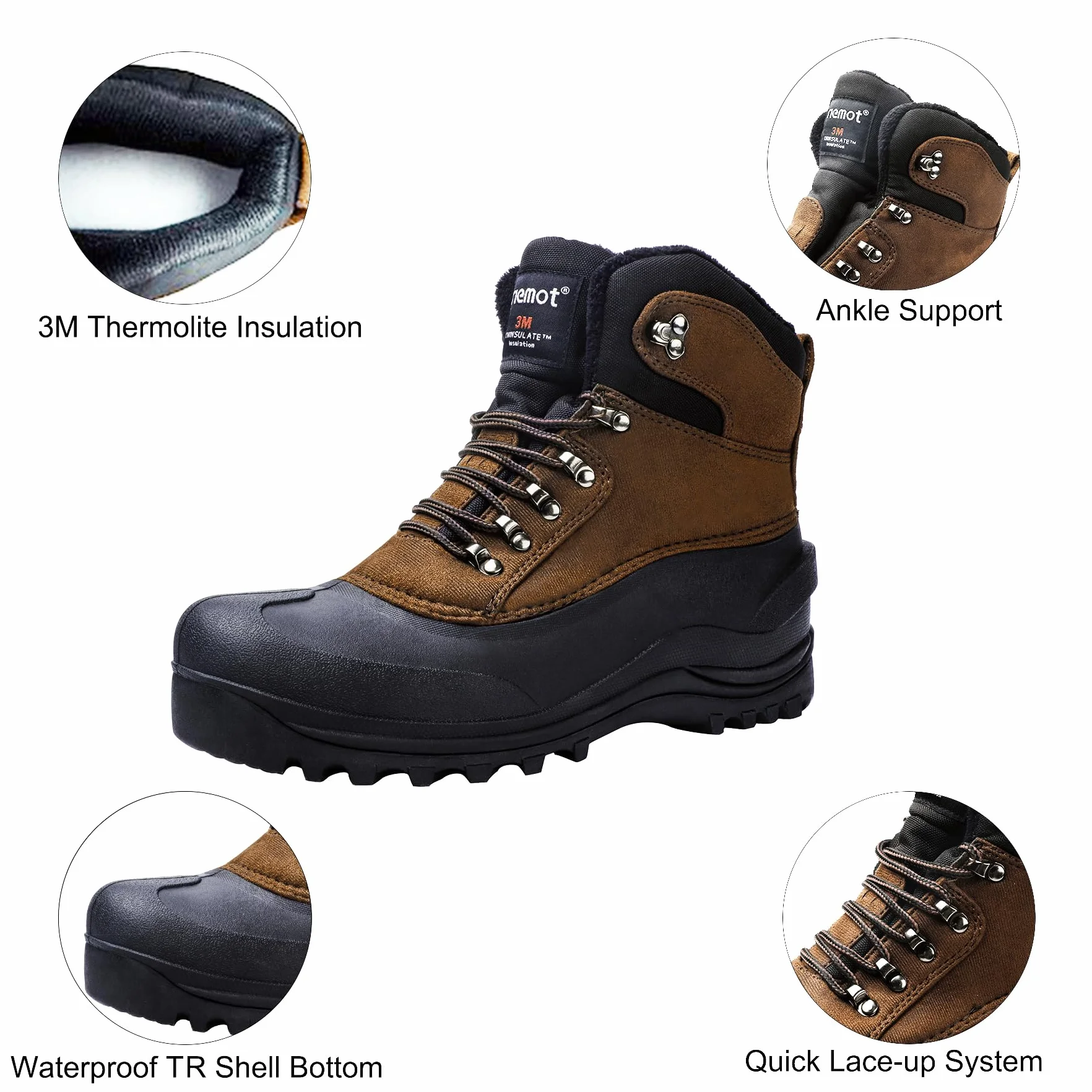 riemot Bottes de Neige Imperméables Antidérapantes Randonnée Hiver Homme Femme 37-47EU