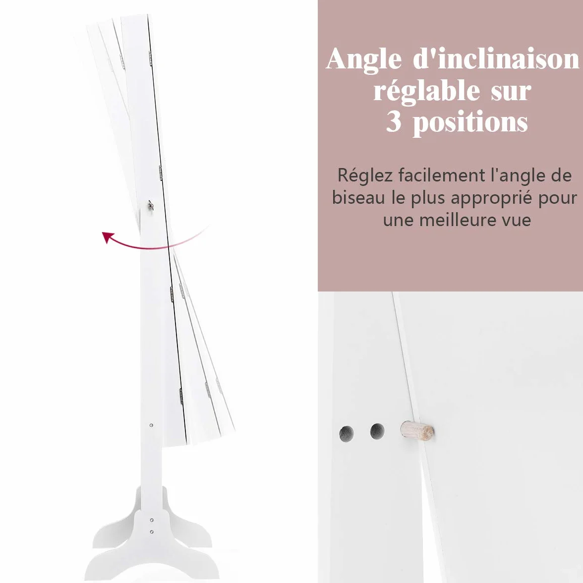 COSTWAY Armoire à bijoux sur Pied avec Miroir Psyché Coffre de Rangement Cosmétiques, 3 Positions Réglables, Blanc