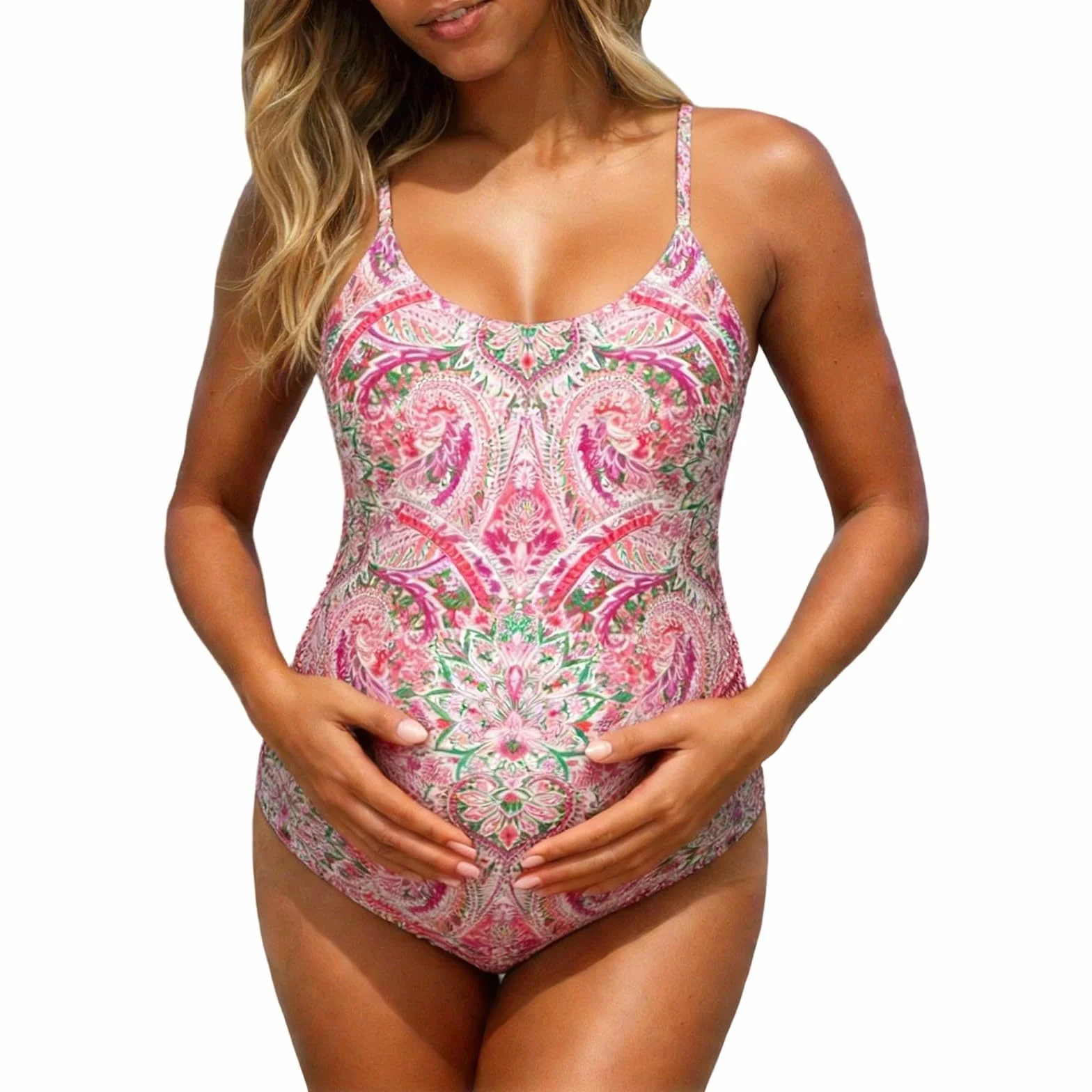 Grossesse Tankini Grande Taille Maillot de Bain de maternité imprimé Floral Bretelles Dos Nu découpe raffinée Piscine Plage