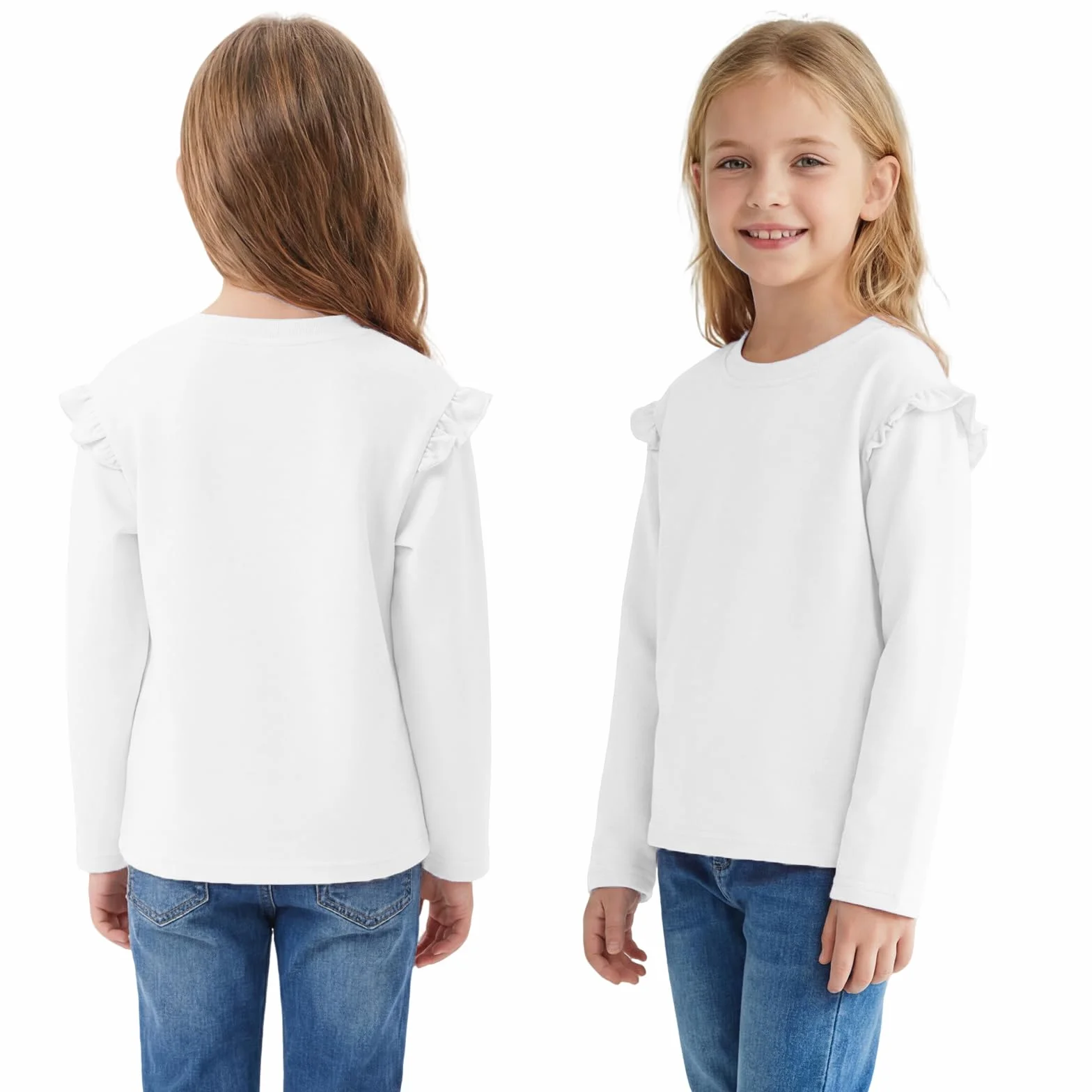T-Shirt Fille Coton Manches Longues Col Rond Volanté Décontracté Haut Sport Enfant 6-12 Ans