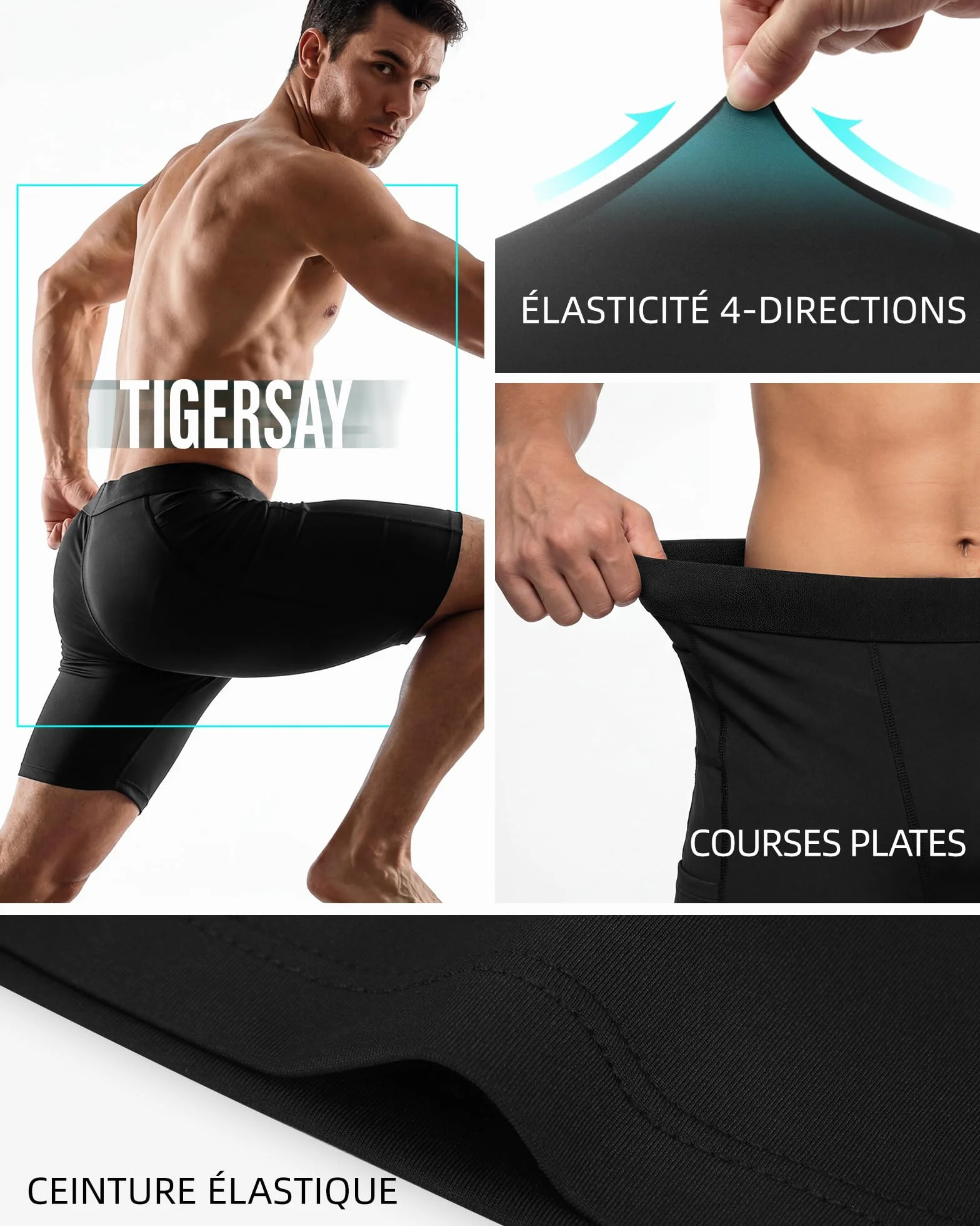 Short de Compression Homme avec Poche Téléphone, Séchage Rapide, Caleçon Sport Base Layer pour Fitness Gym