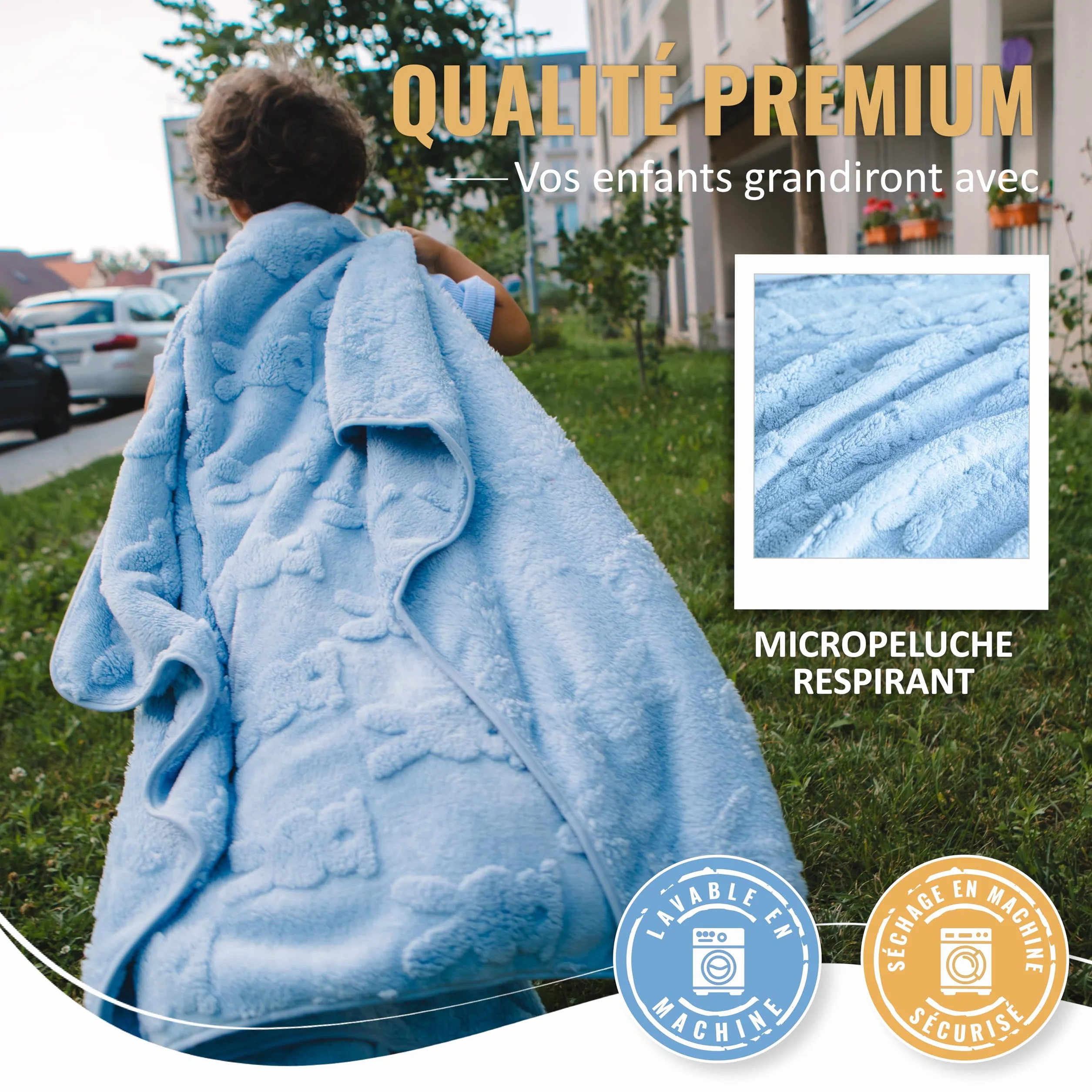 Couverture de Voyage pour Tout-Petit pour Avion Voiture avec Oreiller et Pince de Sac à Dos