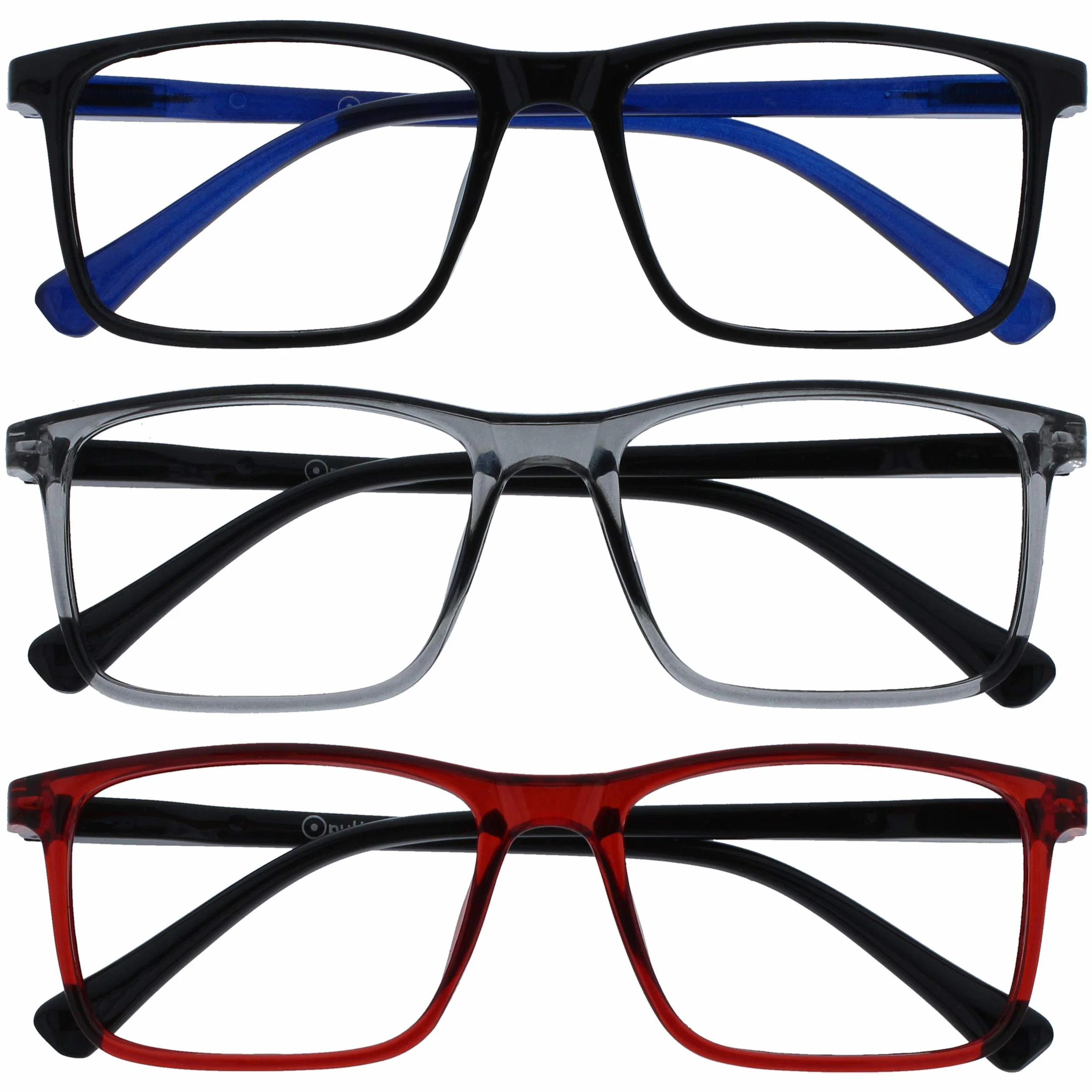 OPULIZE Ink Pack 3 Lunettes De Lecture Grand Noir Gris Rouge Hommes Femmes Charnières Ressort RRR4-17Z +2,50