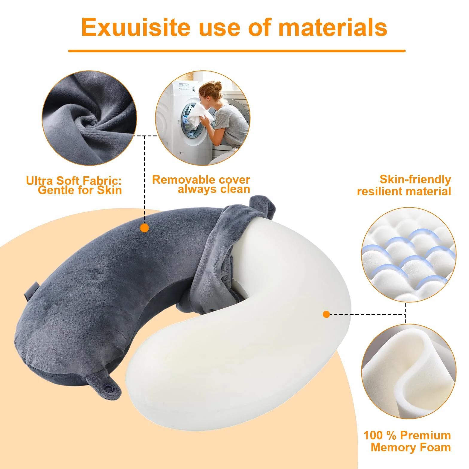 Oreiller de voyage mousse à mémoire de forme en forme de U appuie-tête cervical portable avion voiture