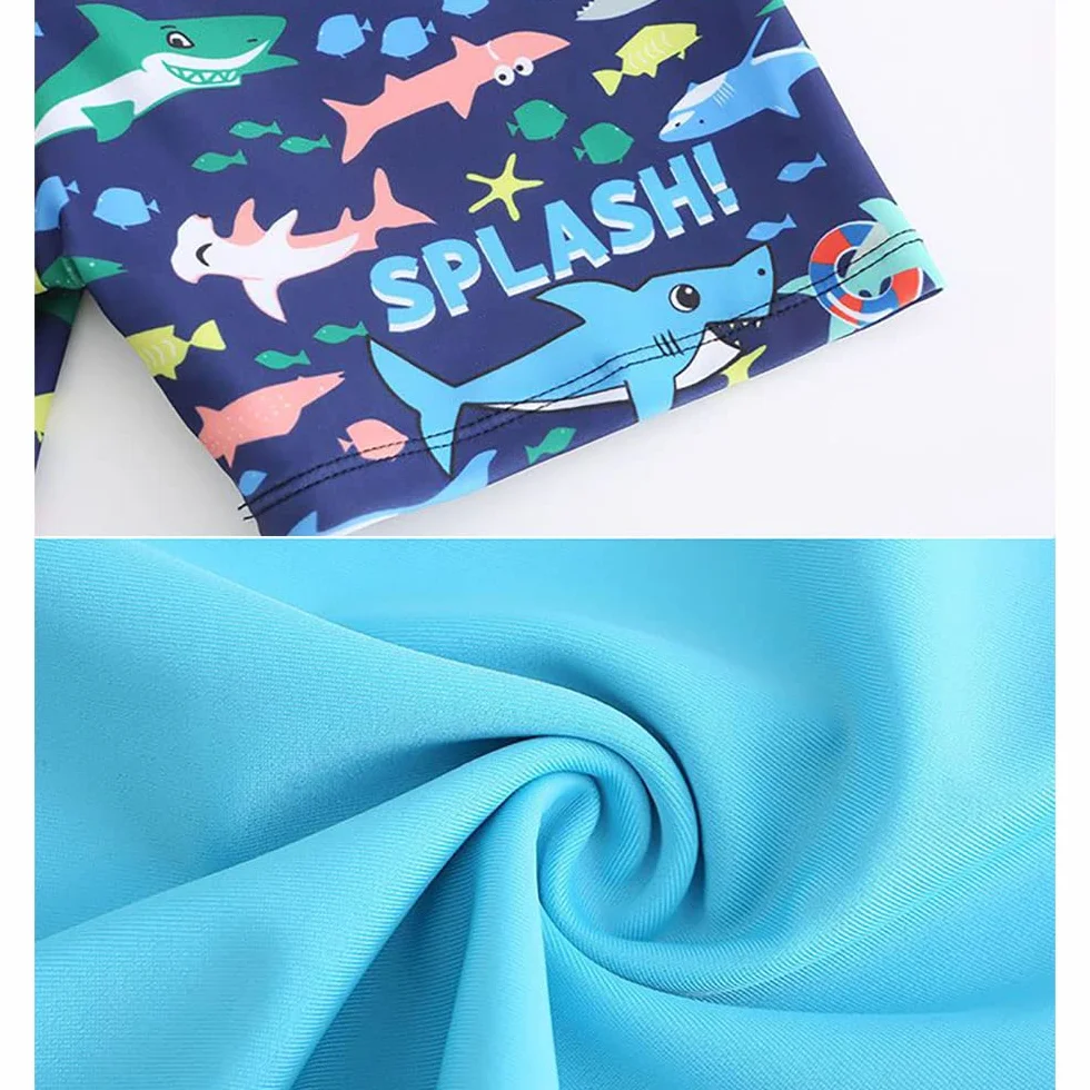 Maillot de Bain Bébé Garçon 3 pièces Anti UV Combinaison T-Shirt Shorts Bonnet FedMois