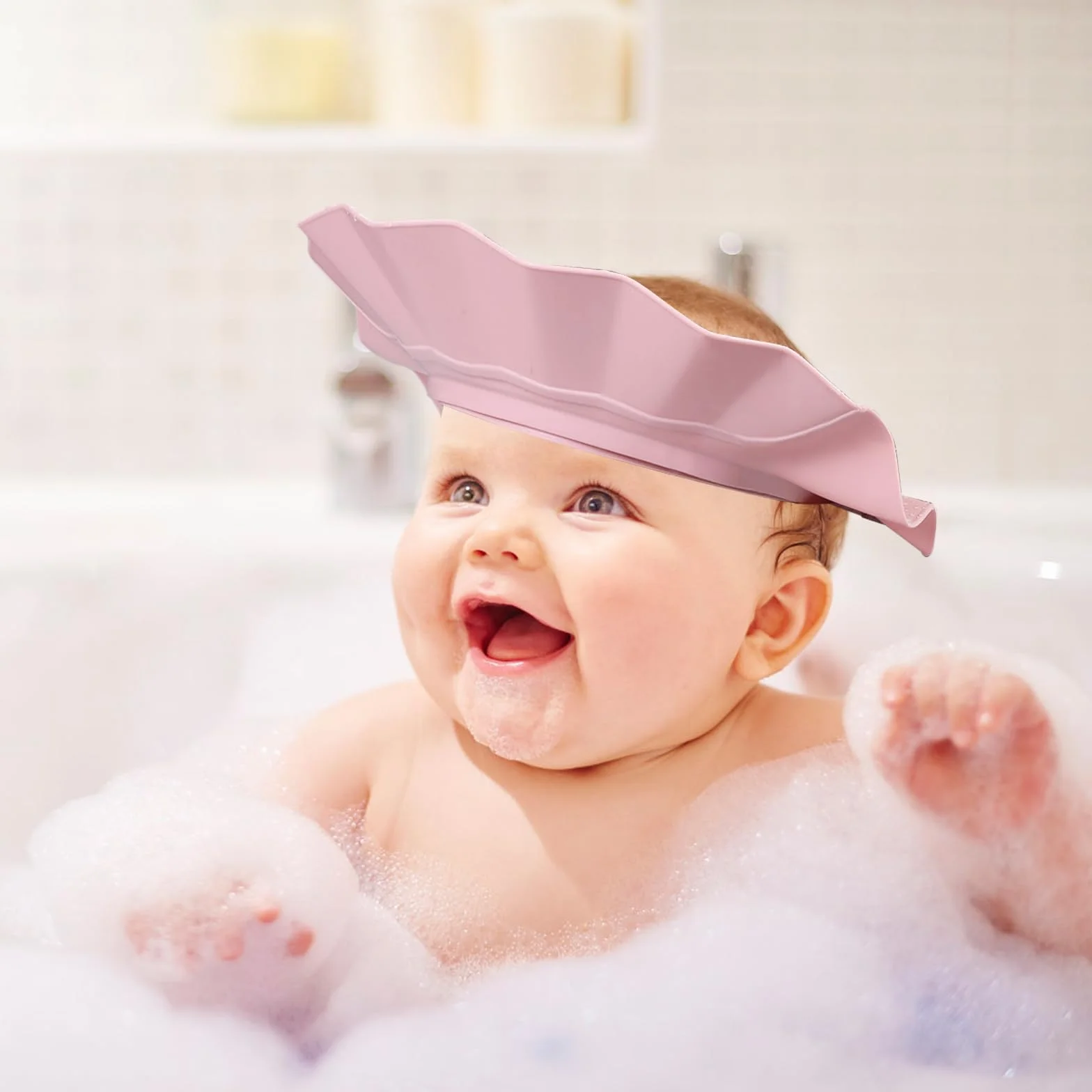 Visière Bain Silicone Réglable Trois en un Protection Yeux Oreilles Enfant Rose