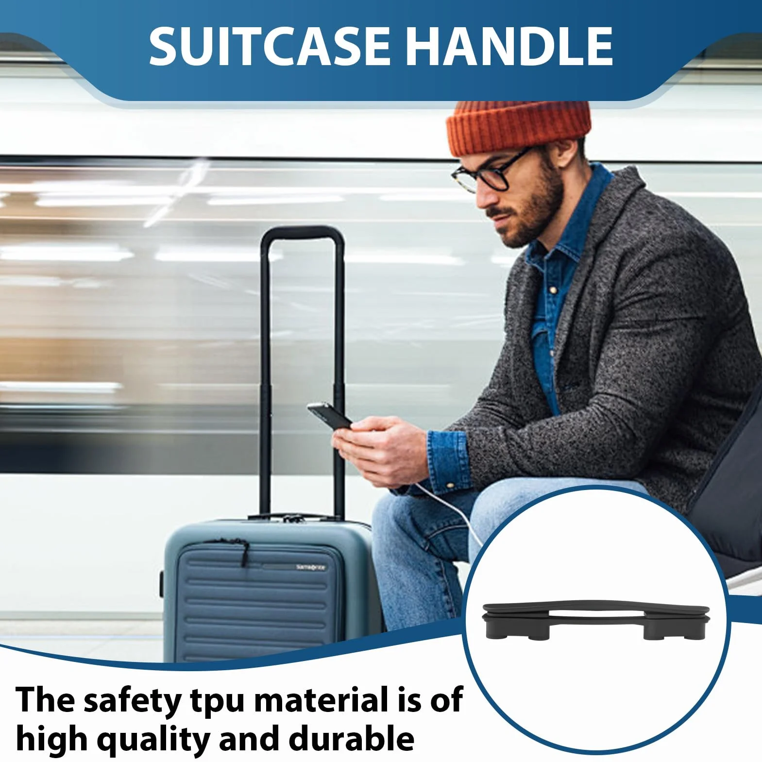 Poignée de Valise Télescopique Robuste Noire, Pièce de Remplacement pour Bagages de Voyage