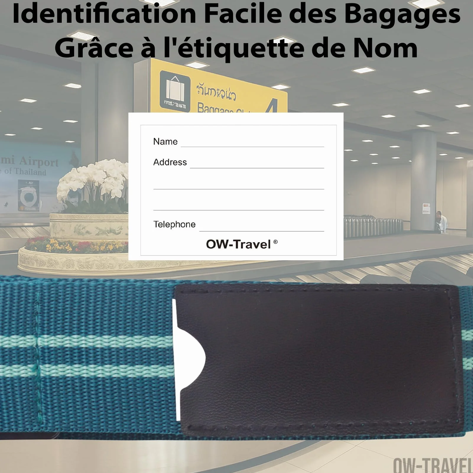 Sangle Valise Voyage TSA Bleue Verte Facile à Repérer avec Etiquette Ceinture Bagage Accessoires Avion