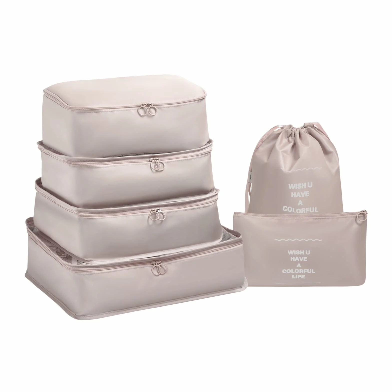Organisateur de Voyage Lot de 6 Cubes Étanches Rangement Beige