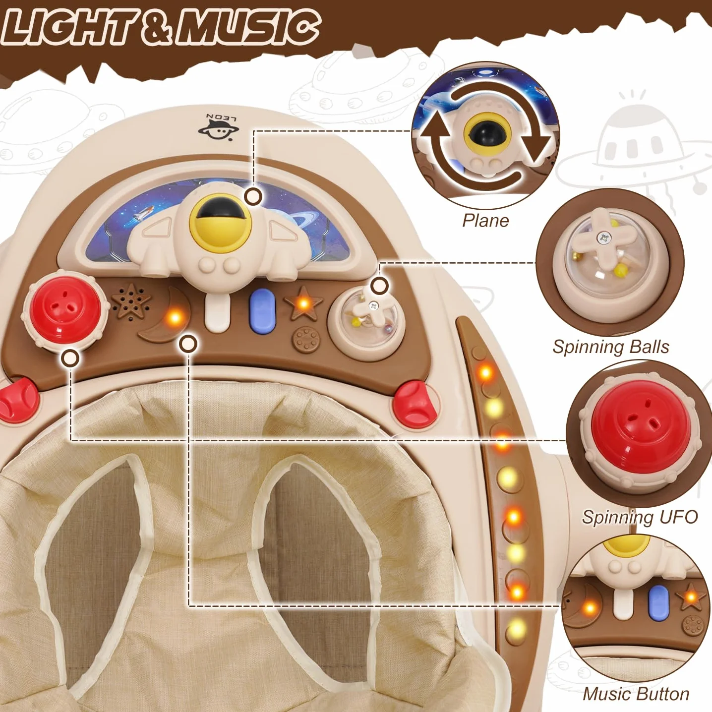 Trotteur Bébé Babywalker 4 Hauteurs Réglables Anti-renversement Roues Silencieuses 360° Plateau Repas Activités Musical Amovible 9 Mois+