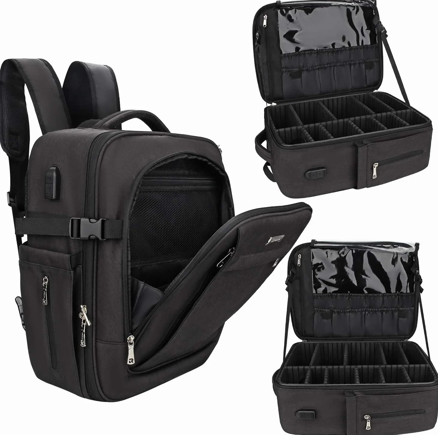 Relavel Trousse de maquillage portable voyage grand organisateur professionnel sangle réglable séparateurs