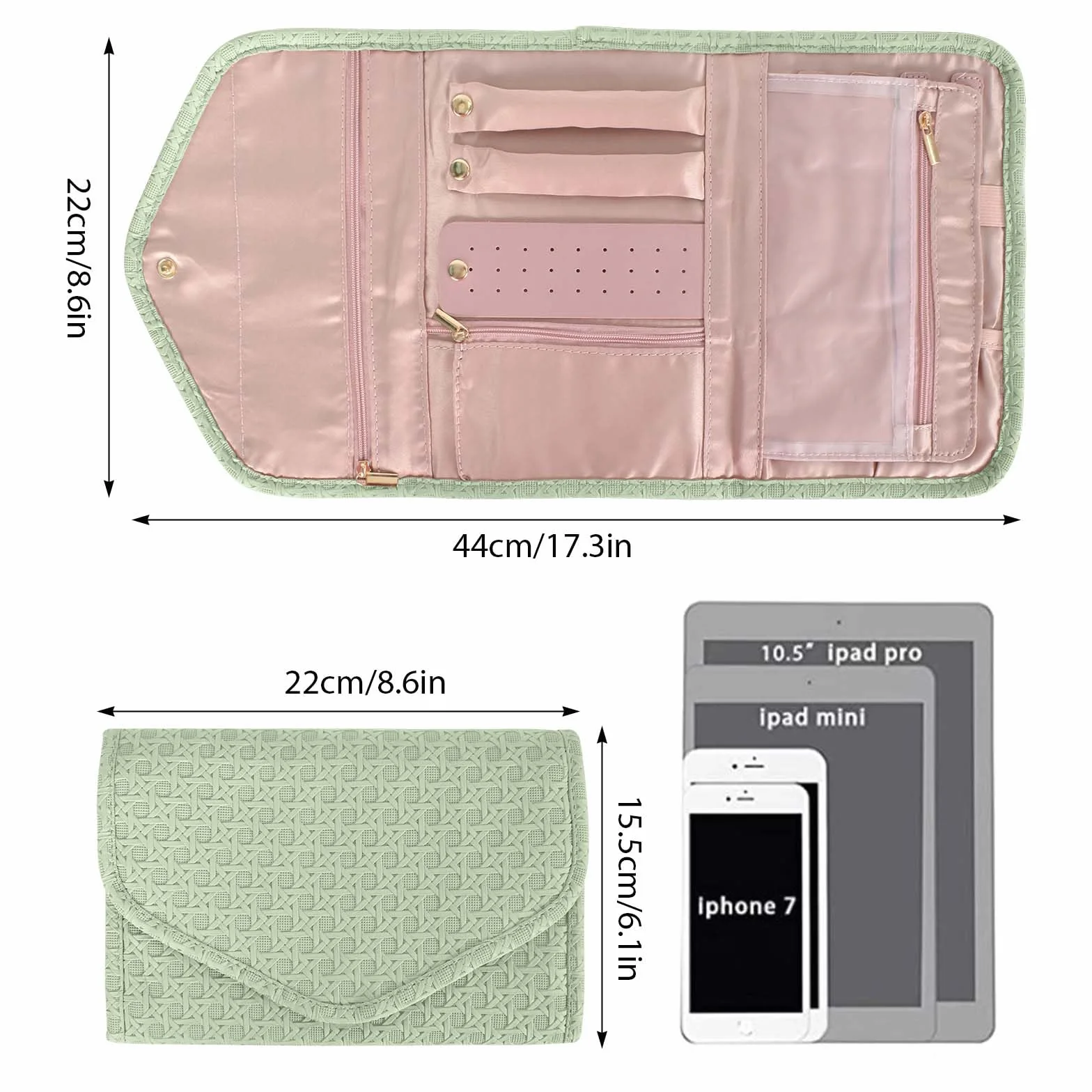 Sac à Bijoux en Rouleau Pochette Voyage Imperméable Organisateur Pliable Vert