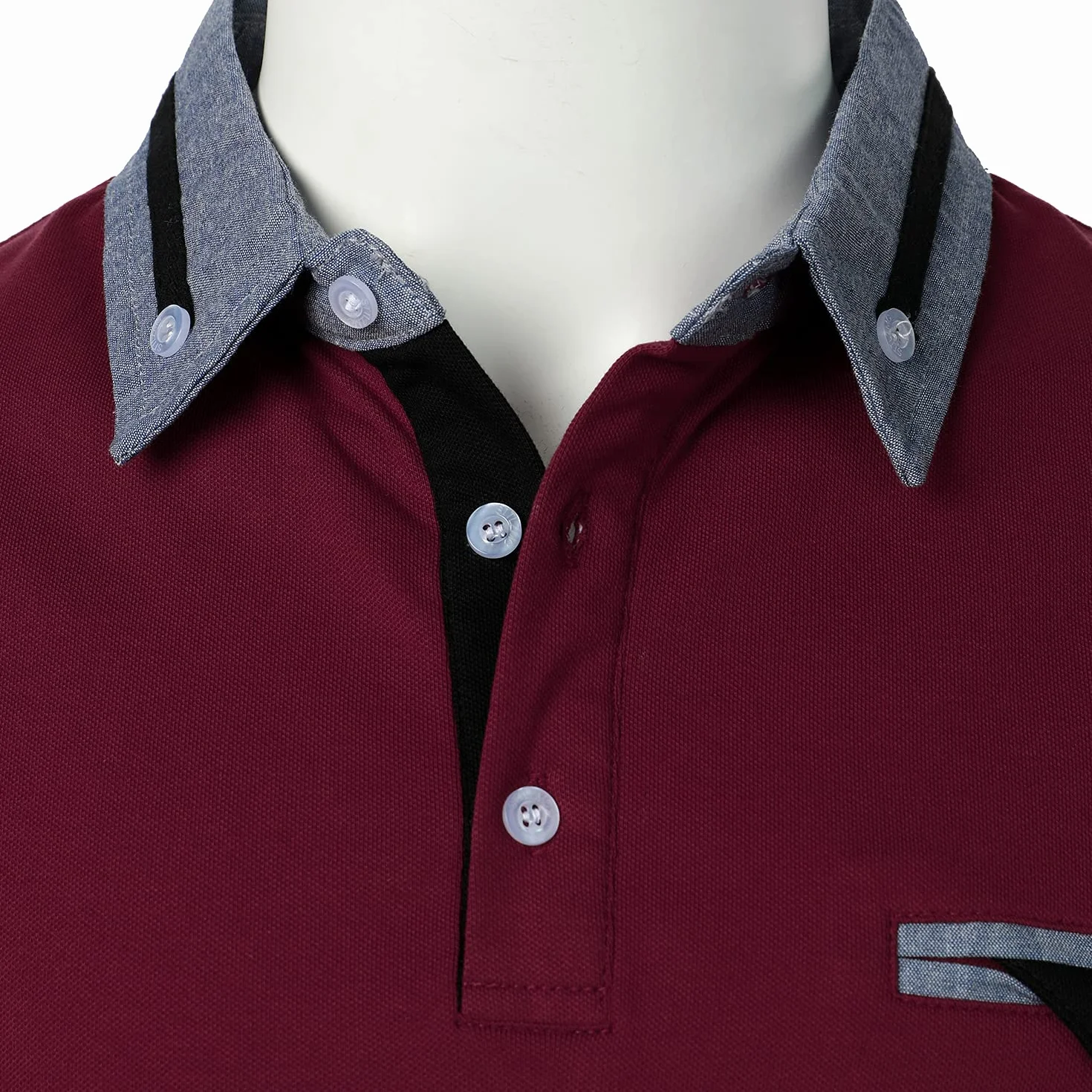Polo de Golf Homme Manches Longues Coton Contrasté Plaid Tennis Shirt