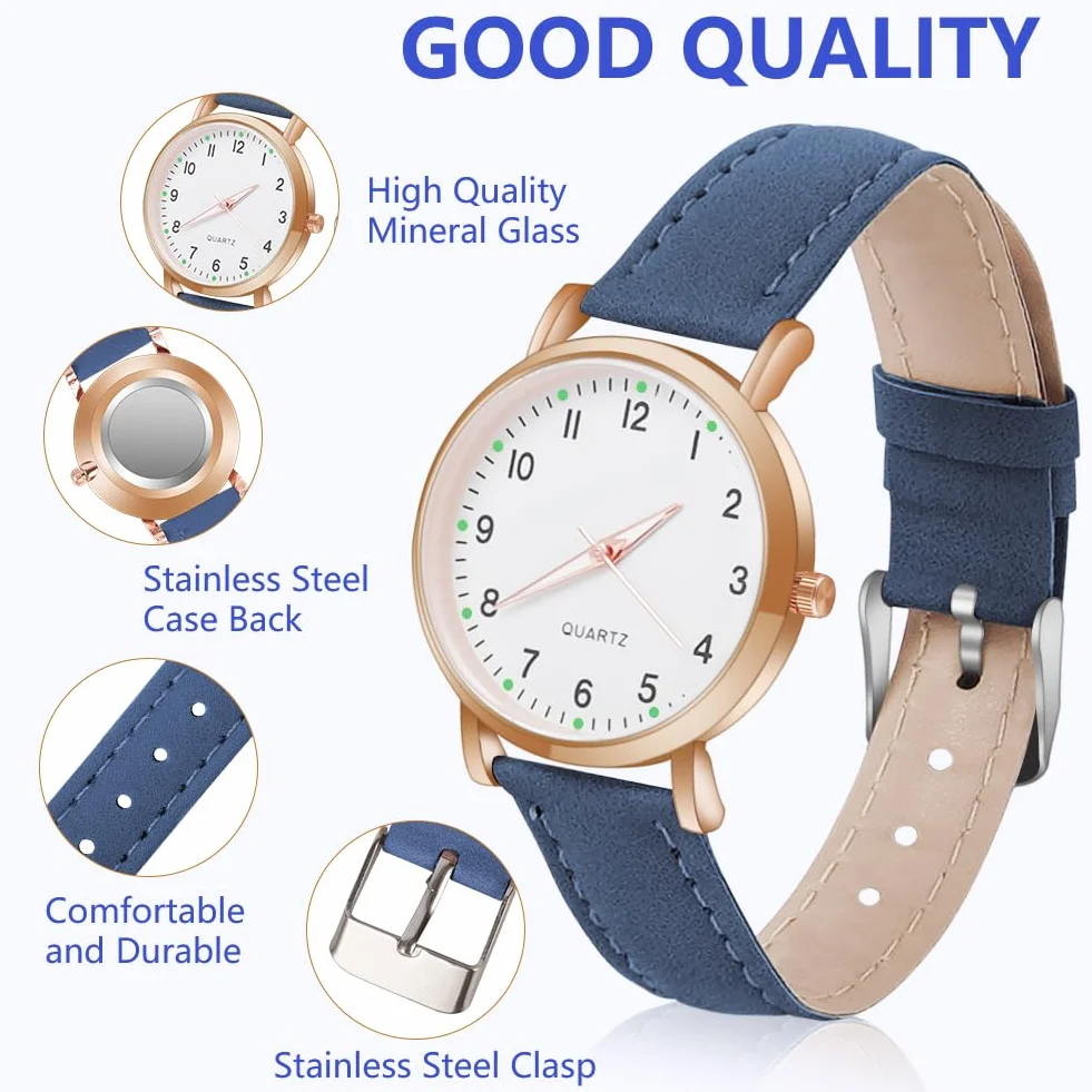 Montre Femme à Quartz Analogique Lumineux avec Bracelet en Cuir Brossé